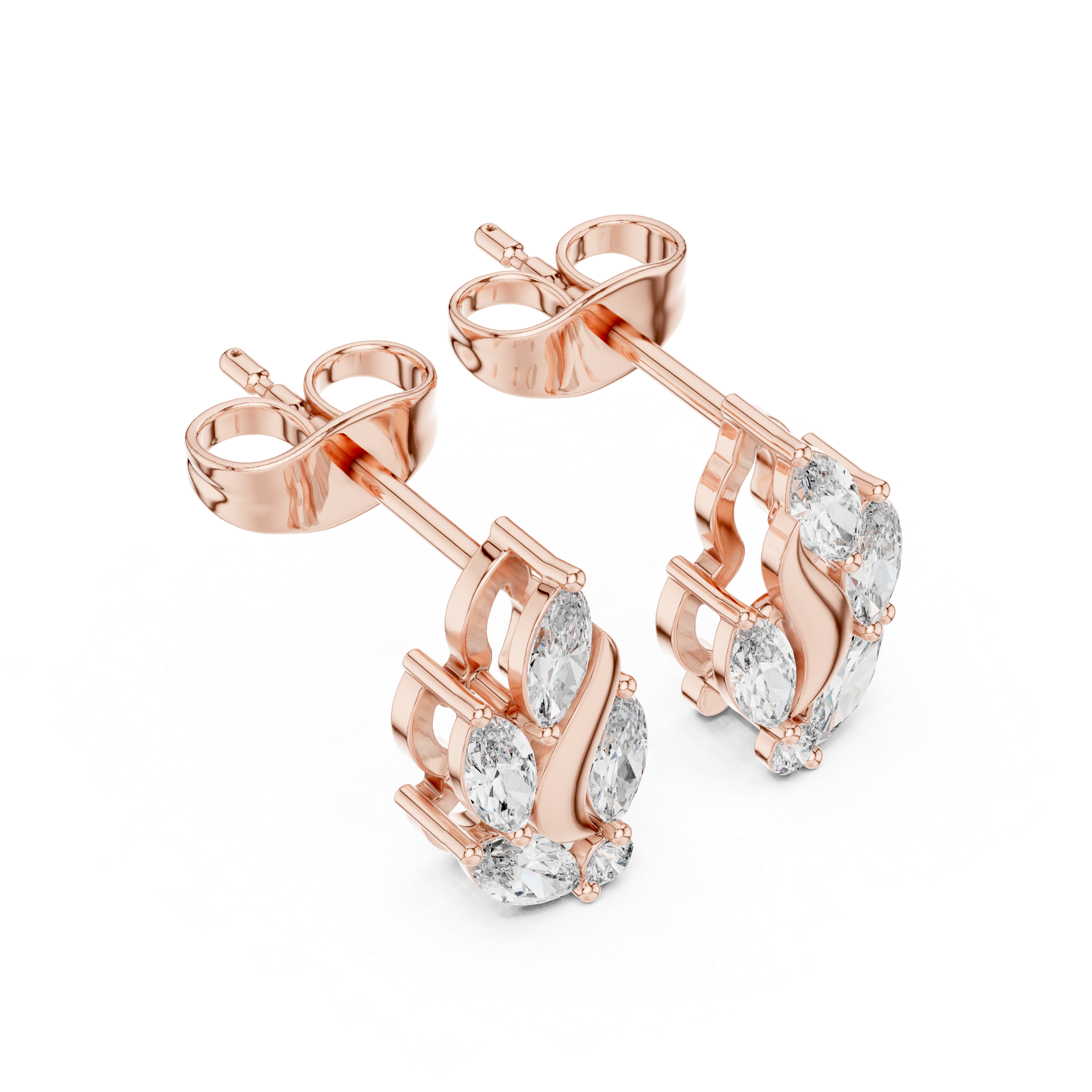 Gold Vine Wave Marquise Lab Grown Diamond Zoren Earring