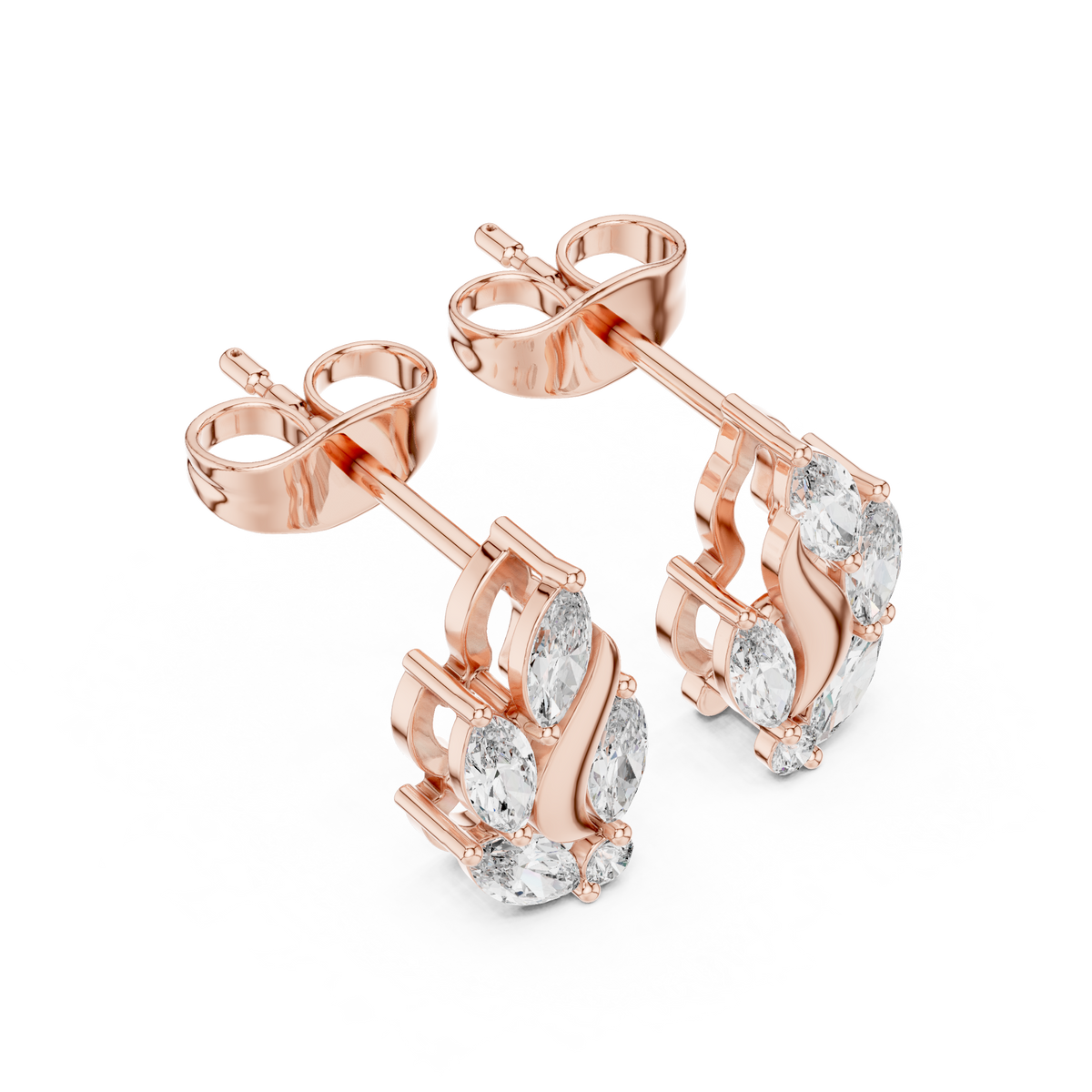 Gold Vine Wave Marquise Lab Grown Diamond Zoren Earring