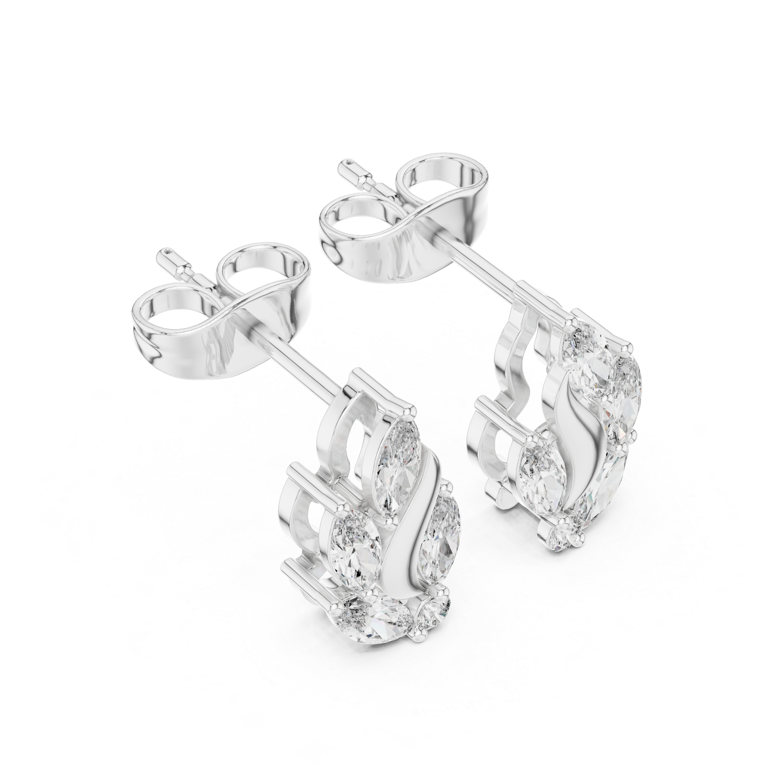 Gold Vine Wave Marquise Lab Grown Diamond Zoren Earring