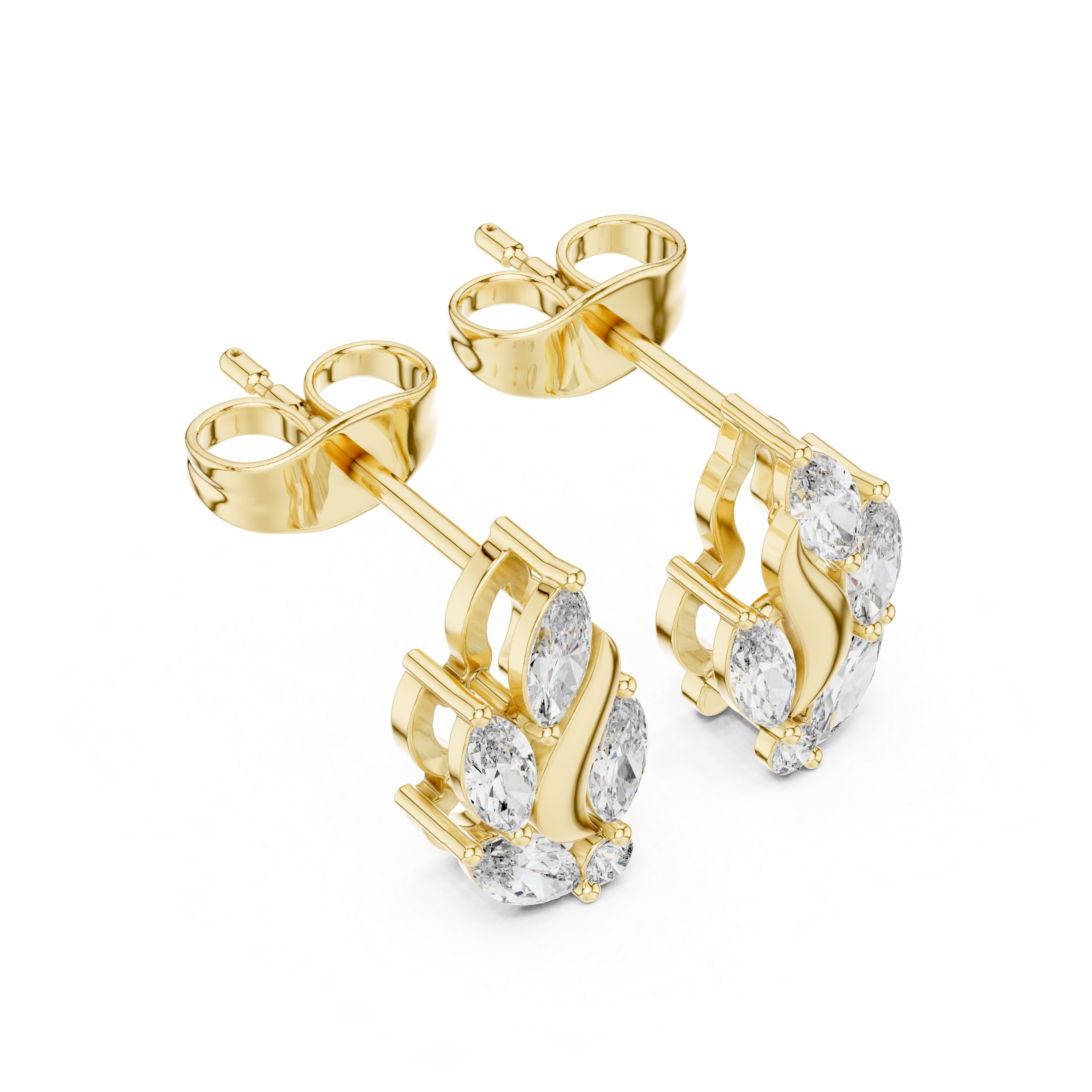 Gold Vine Wave Marquise Lab Grown Diamond Zoren Earring