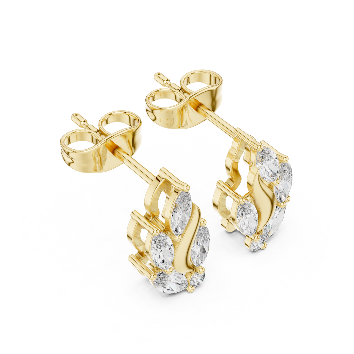 Gold Vine Wave Marquise Lab Grown Diamond Zoren Earring