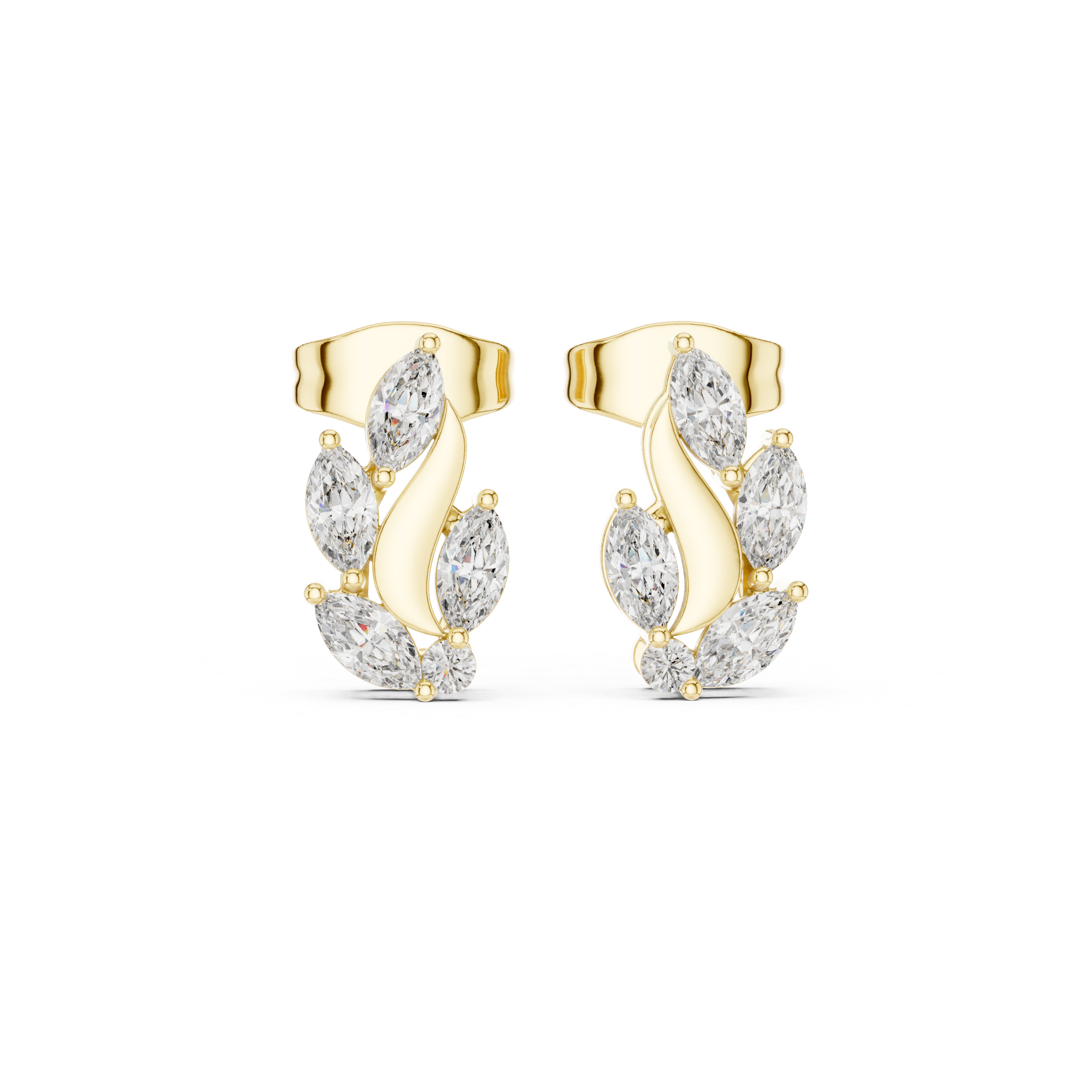 Gold Vine Wave Marquise Lab Grown Diamond Zoren Earring