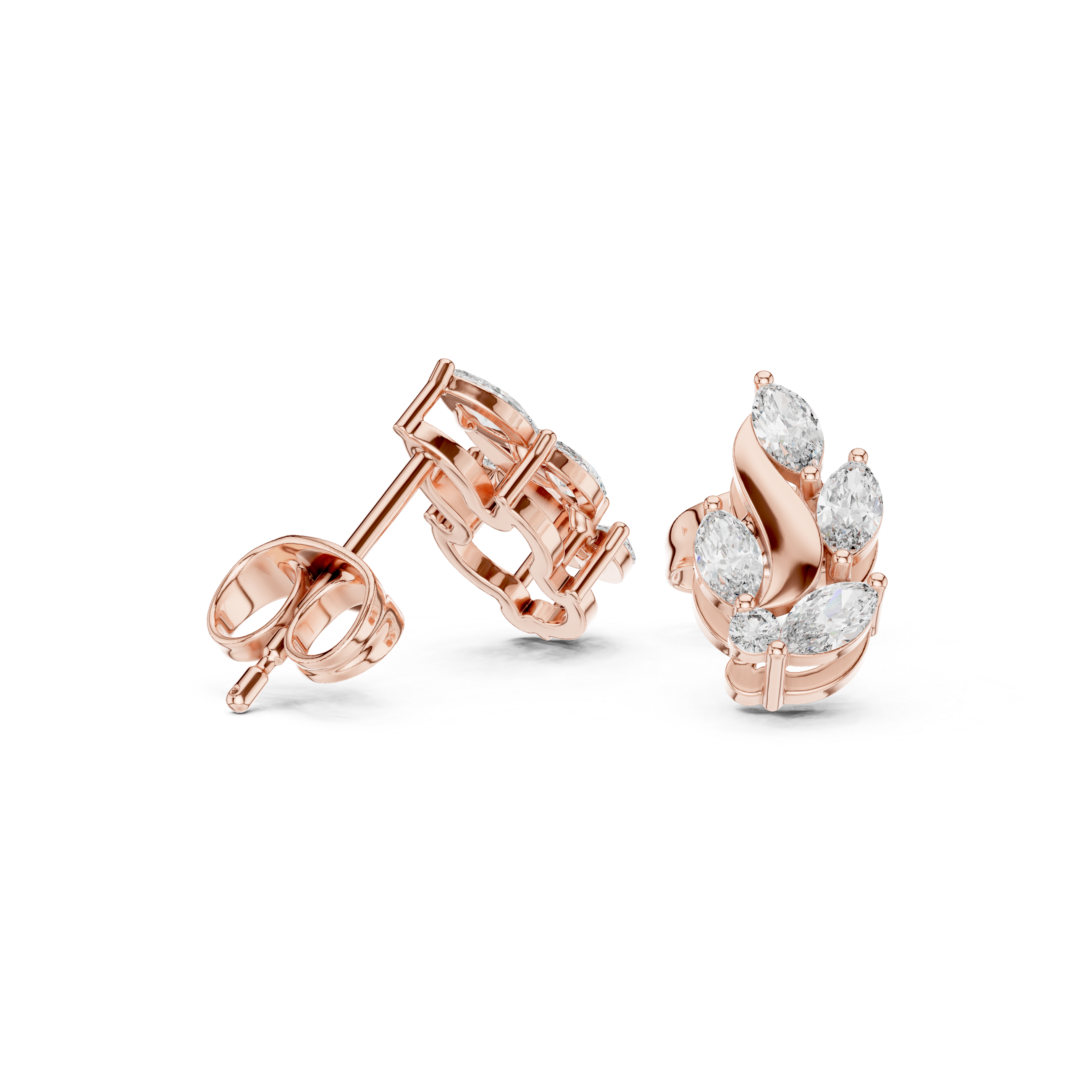 Gold Vine Wave Marquise Lab Grown Diamond Zoren Earring