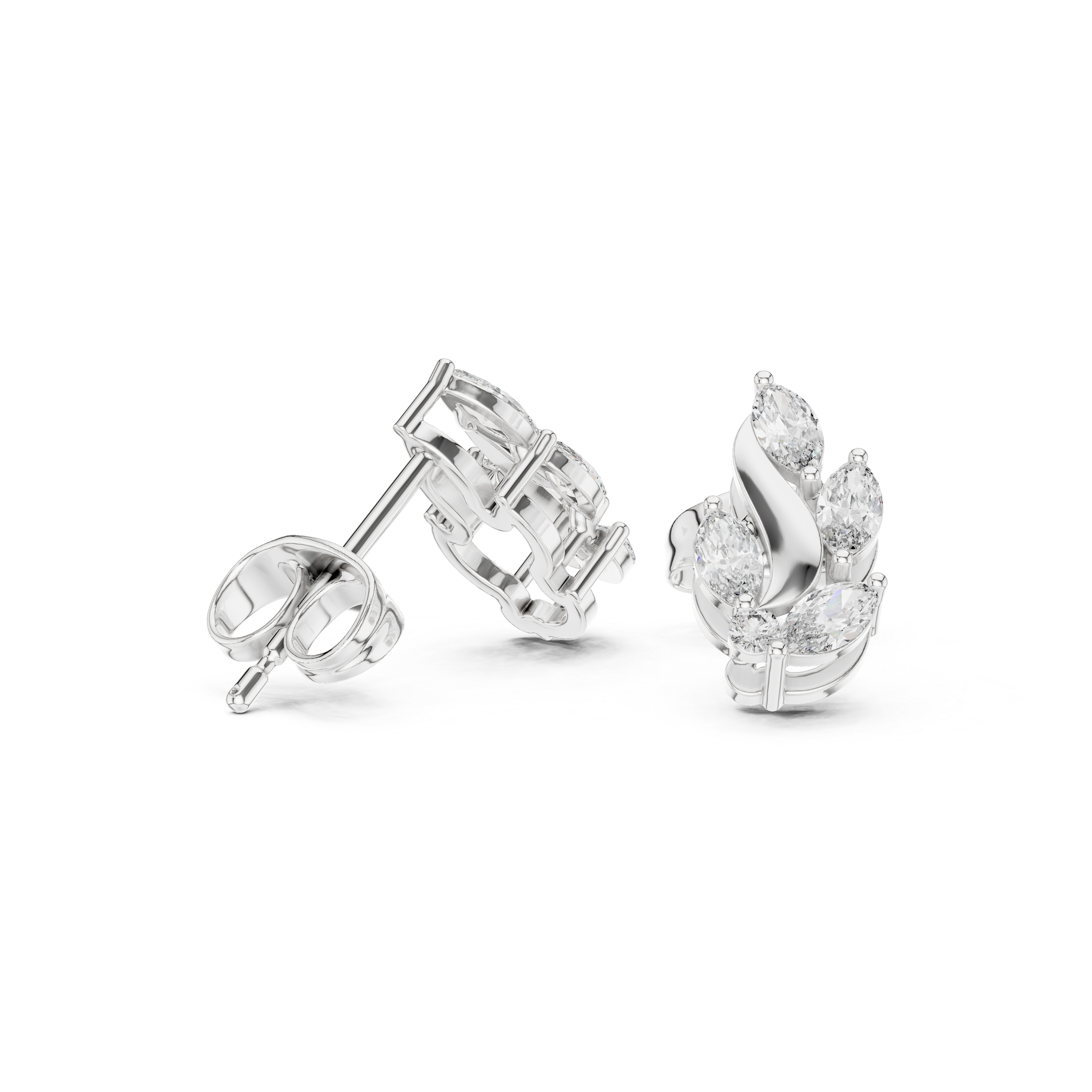 Gold Vine Wave Marquise Lab Grown Diamond Zoren Earring