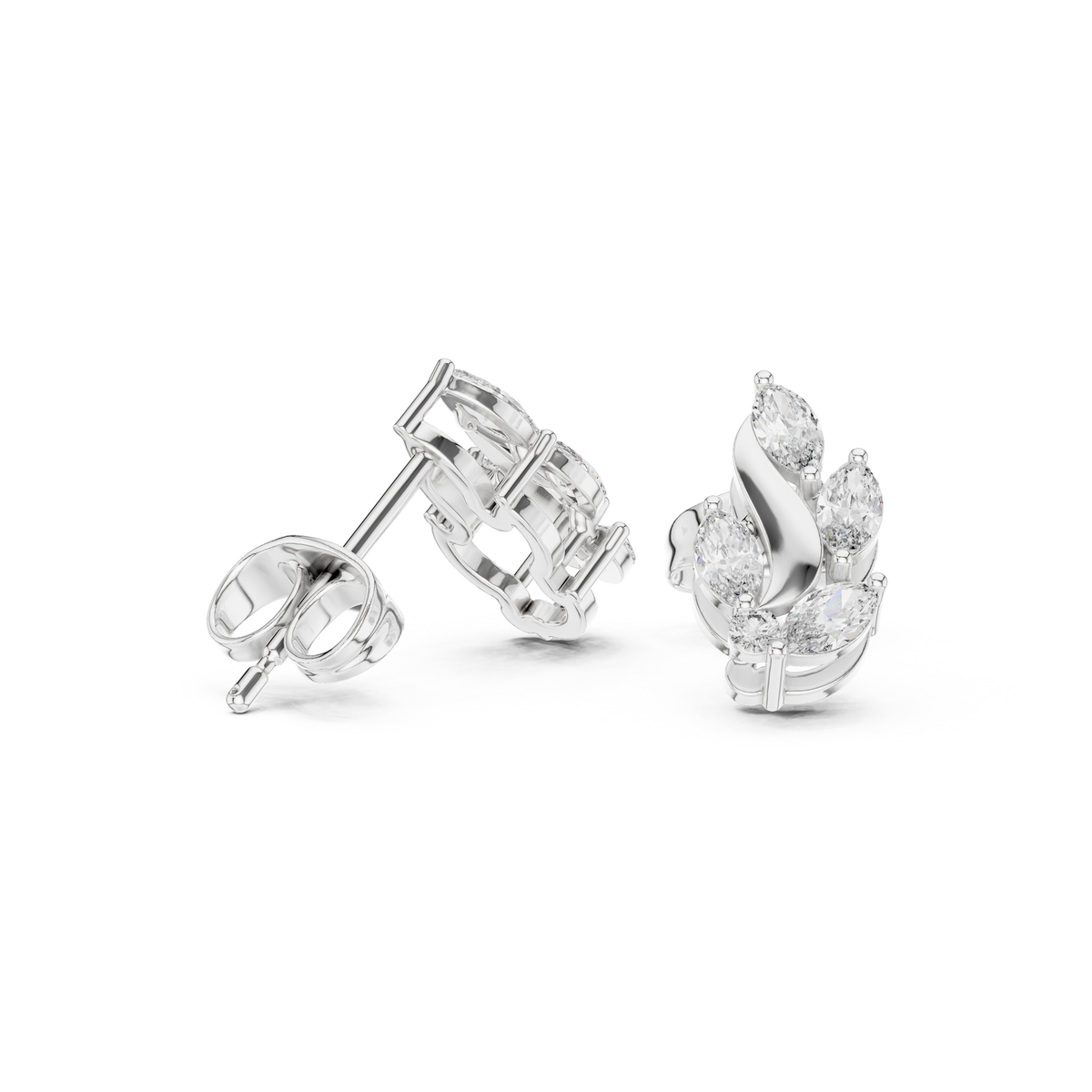Gold Vine Wave Marquise Lab Grown Diamond Zoren Earring