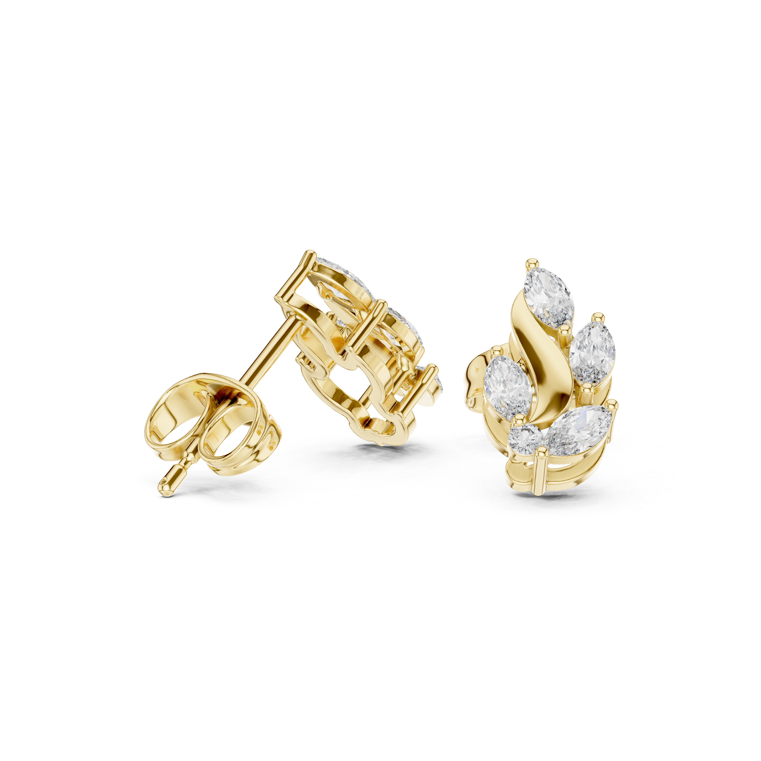 Gold Vine Wave Marquise Lab Grown Diamond Zoren Earring