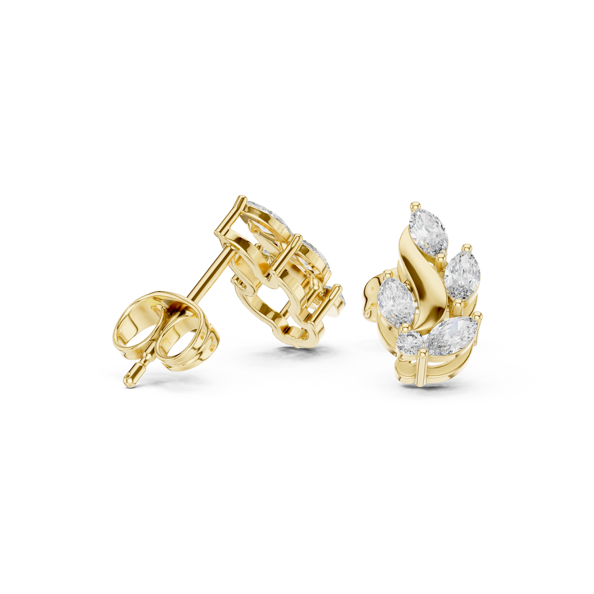 Gold Vine Wave Marquise Lab Grown Diamond Zoren Earring