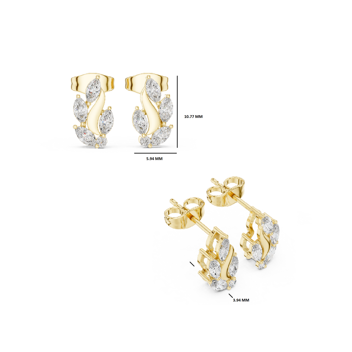 Gold Vine Wave Marquise Lab Grown Diamond Zoren Earring