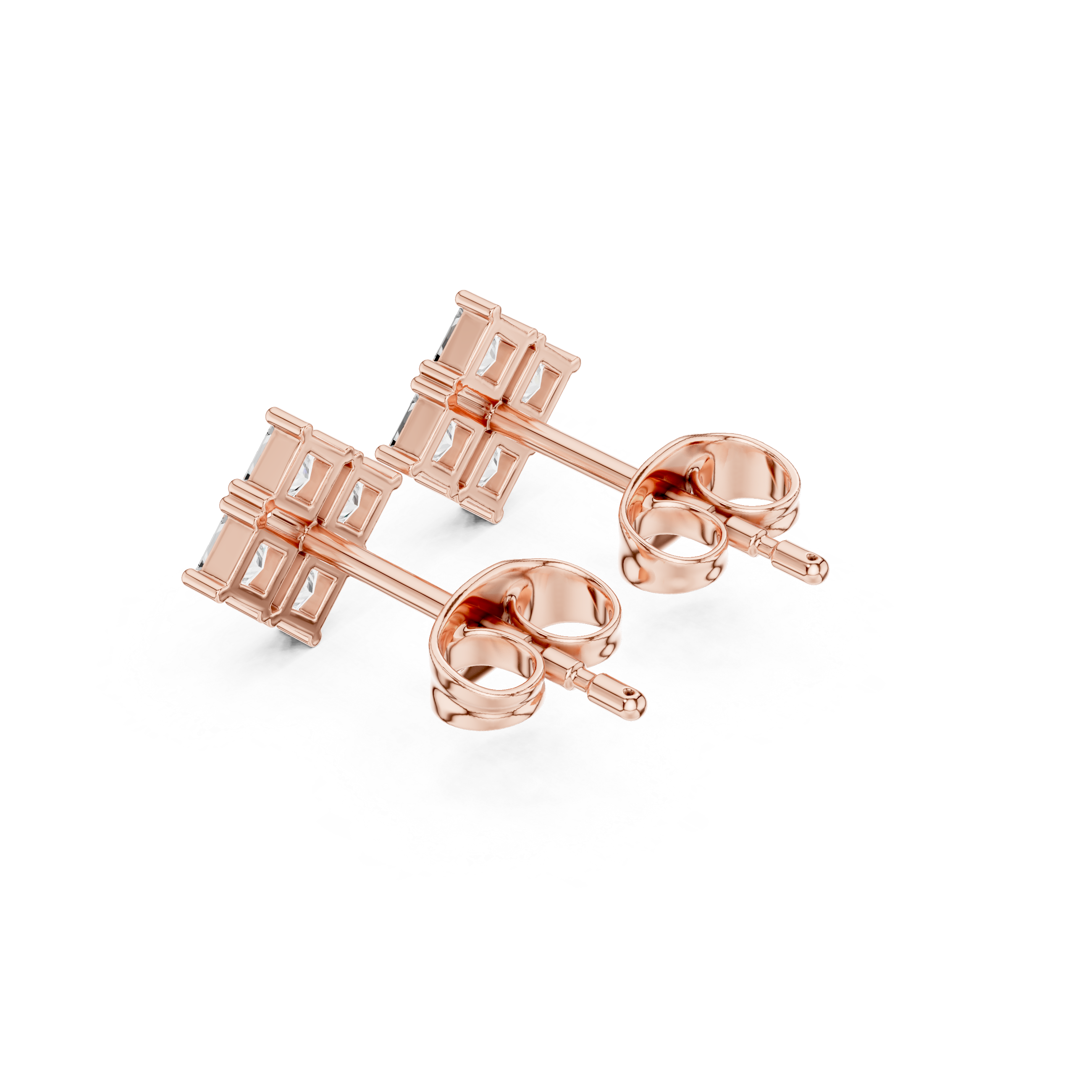 Gold Geometric Cluster Design Princess Lab Grown Diamond Ulren Earring