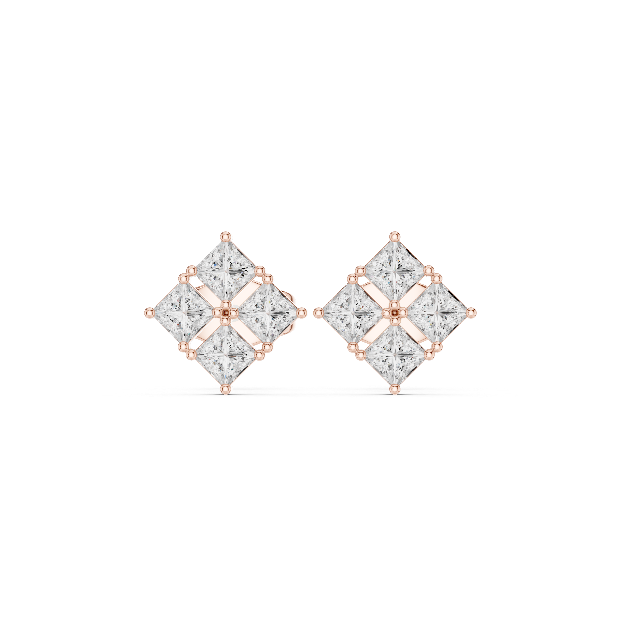 Gold Geometric Cluster Design Princess Lab Grown Diamond Ulren Earring