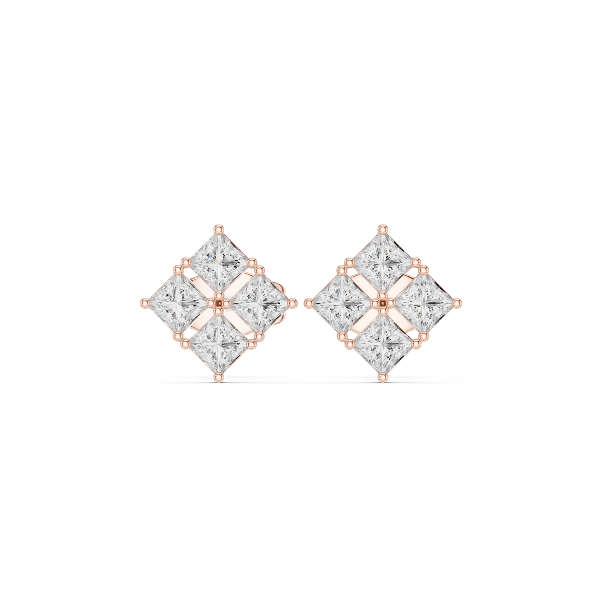 Gold Geometric Cluster Design Princess Lab Grown Diamond Ulren Earring