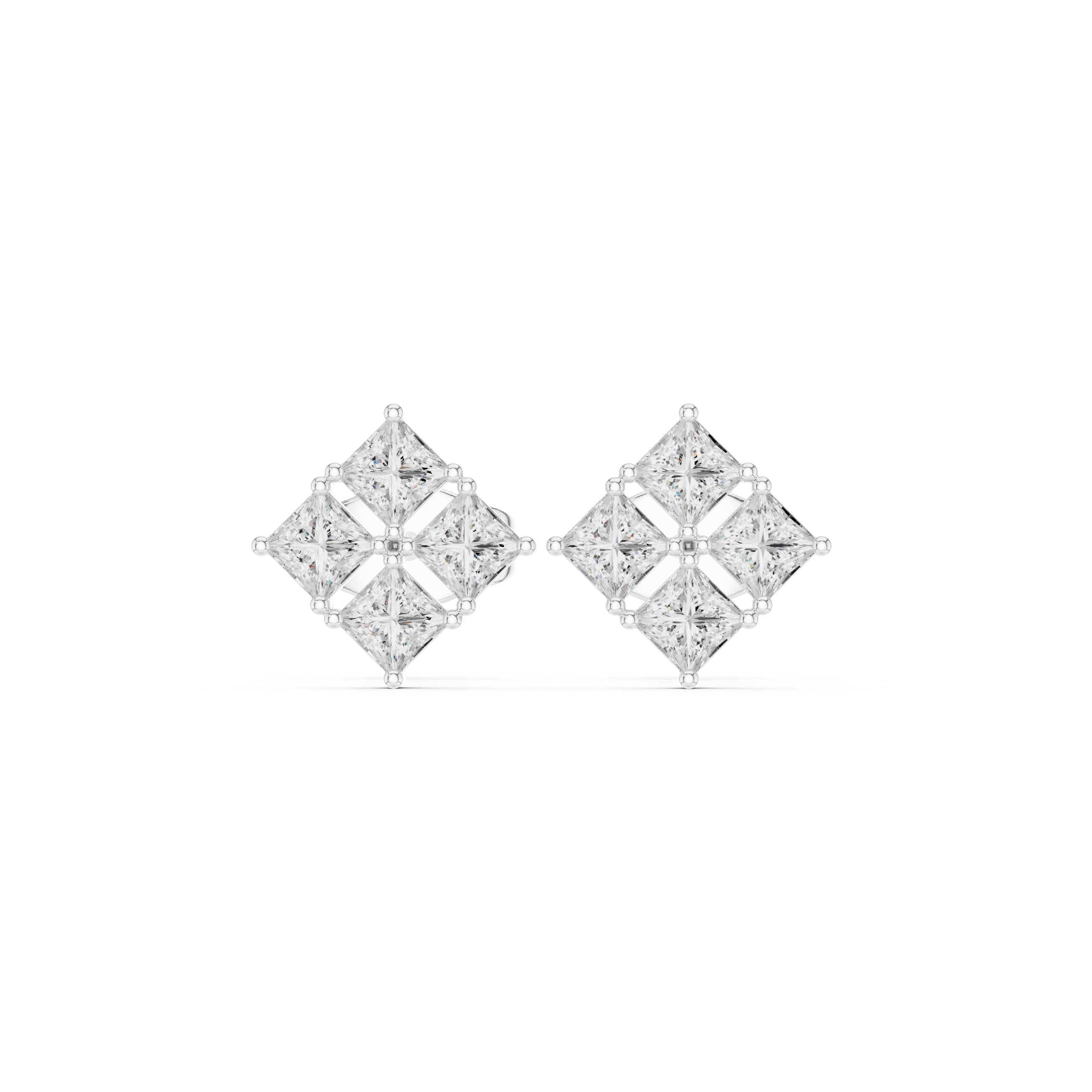 Gold Geometric Cluster Design Princess Lab Grown Diamond Ulren Earring