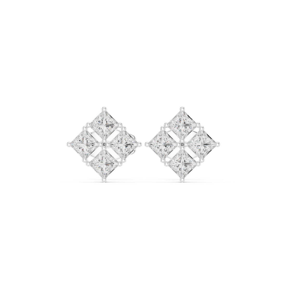 Gold Geometric Cluster Design Princess Lab Grown Diamond Ulren Earring