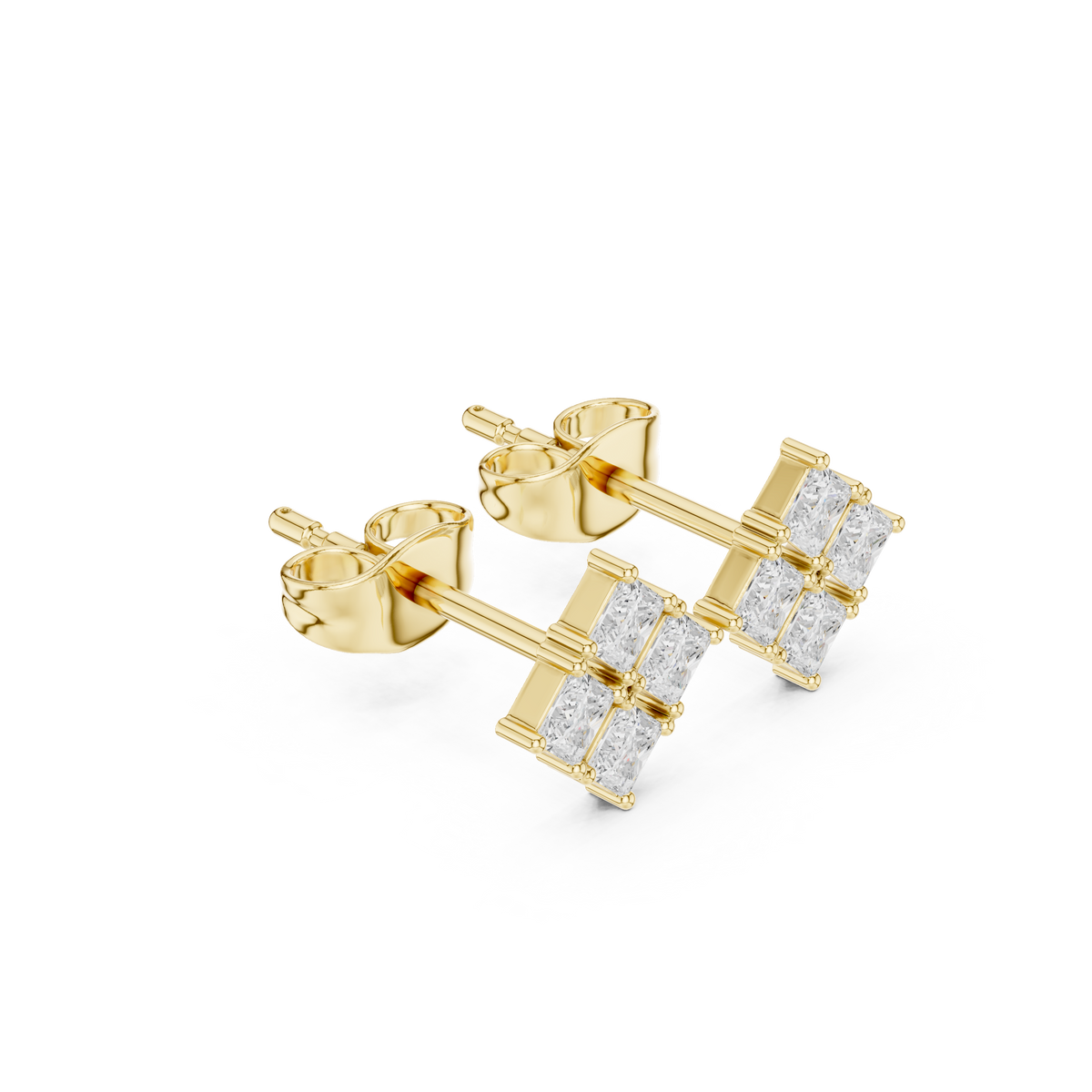Gold Geometric Cluster Design Princess Lab Grown Diamond Ulren Earring