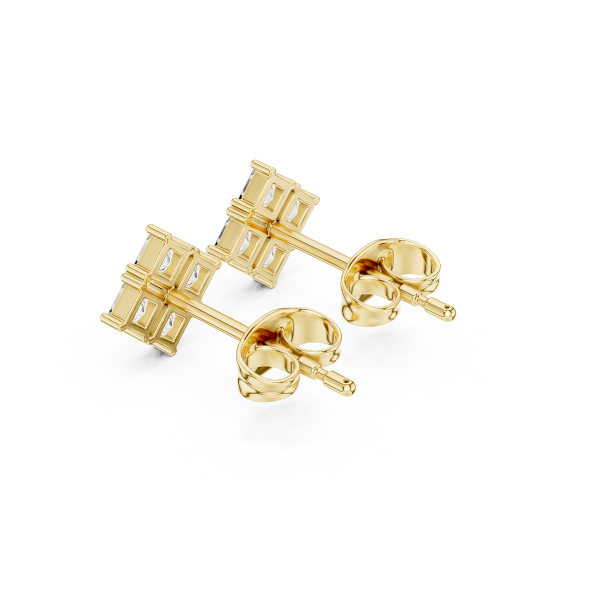 Gold Geometric Cluster Design Princess Lab Grown Diamond Ulren Earring