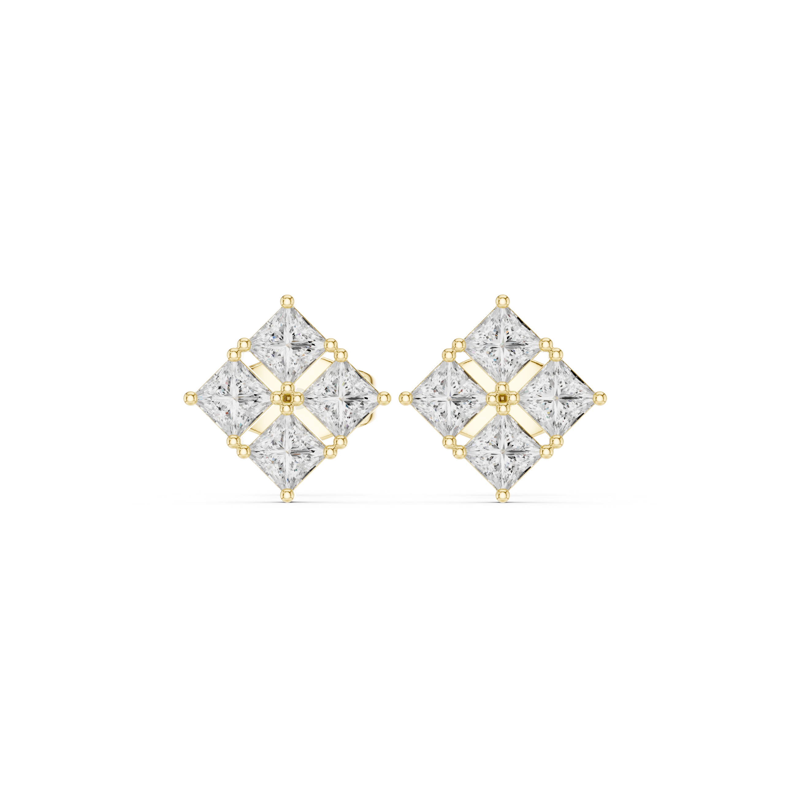 Gold Geometric Cluster Design Princess Lab Grown Diamond Ulren Earring