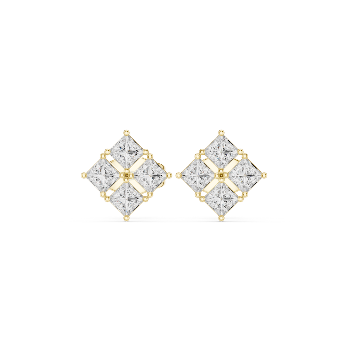 Gold Geometric Cluster Design Princess Lab Grown Diamond Ulren Earring