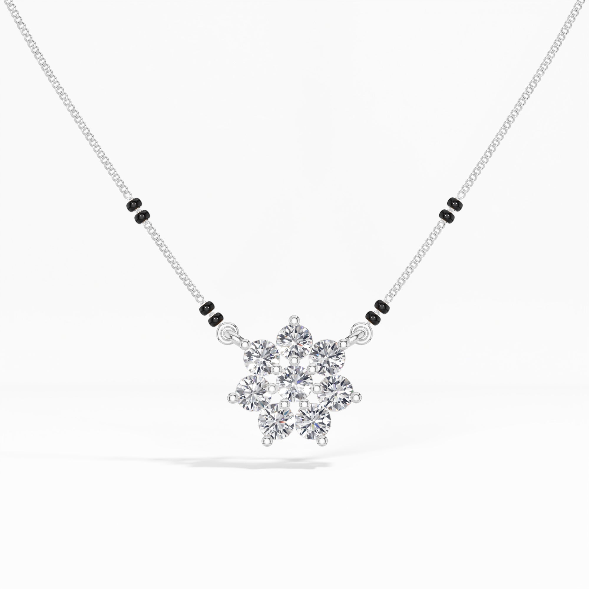 White Gold 1Ct Cluster Round Lab Grown Diamond Viora Mangalsutra