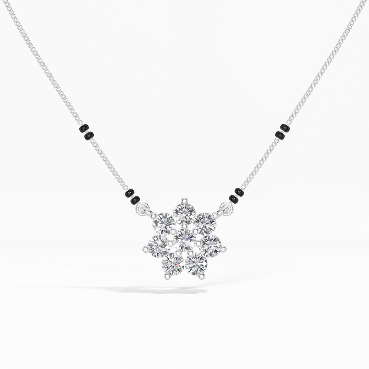 White Gold 1Ct Cluster Round Lab Grown Diamond Viora Mangalsutra