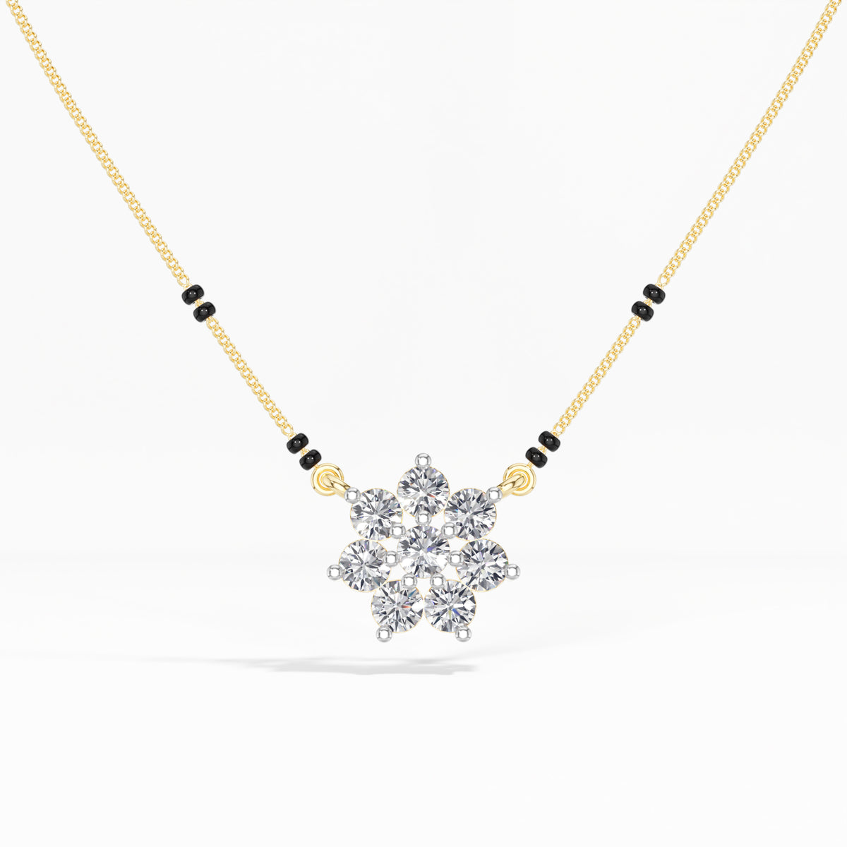 Yellow Gold 1Ct Cluster Round Lab Grown Diamond Viora Mangalsutra