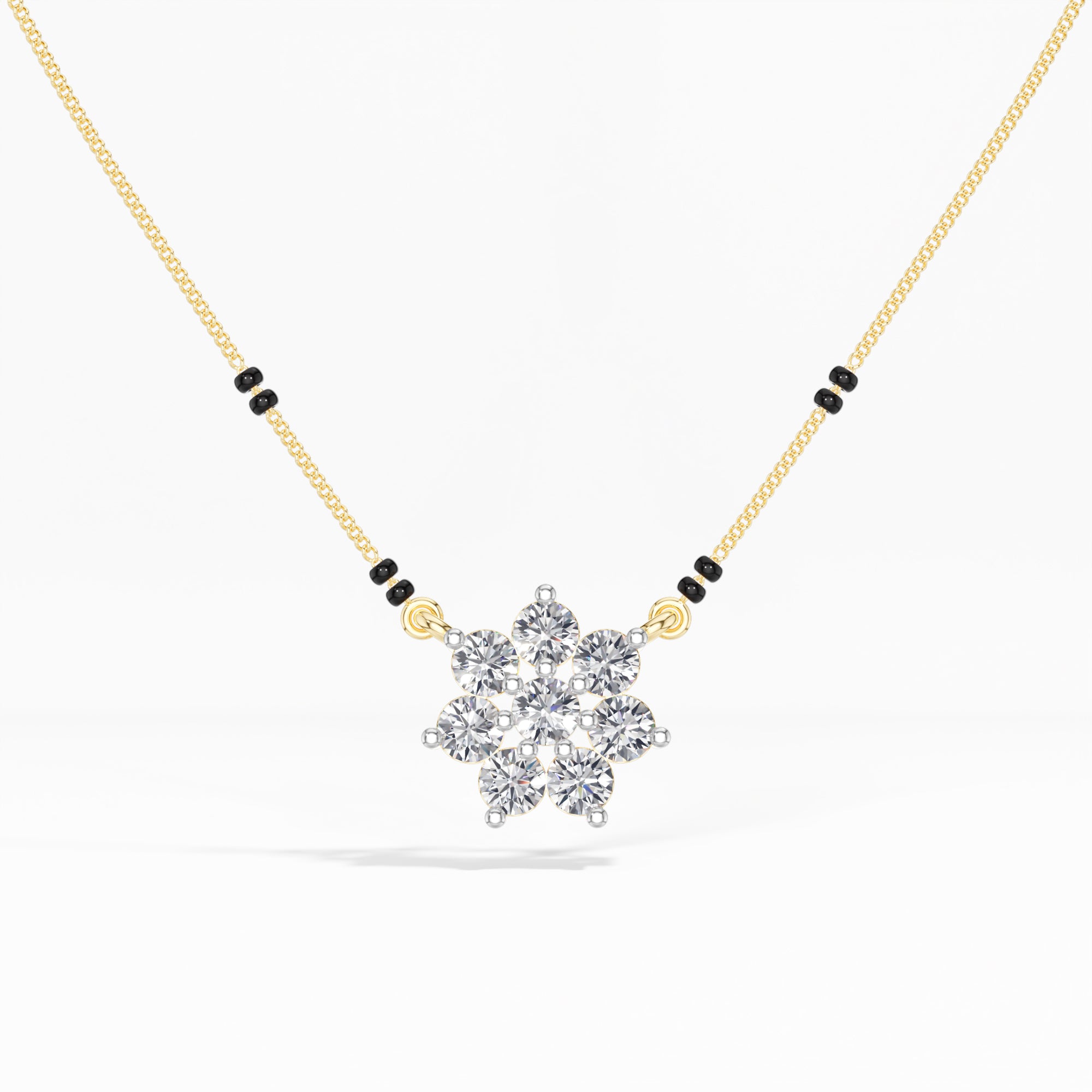 Yellow Gold 1Ct Cluster Round Lab Grown Diamond Viora Mangalsutra