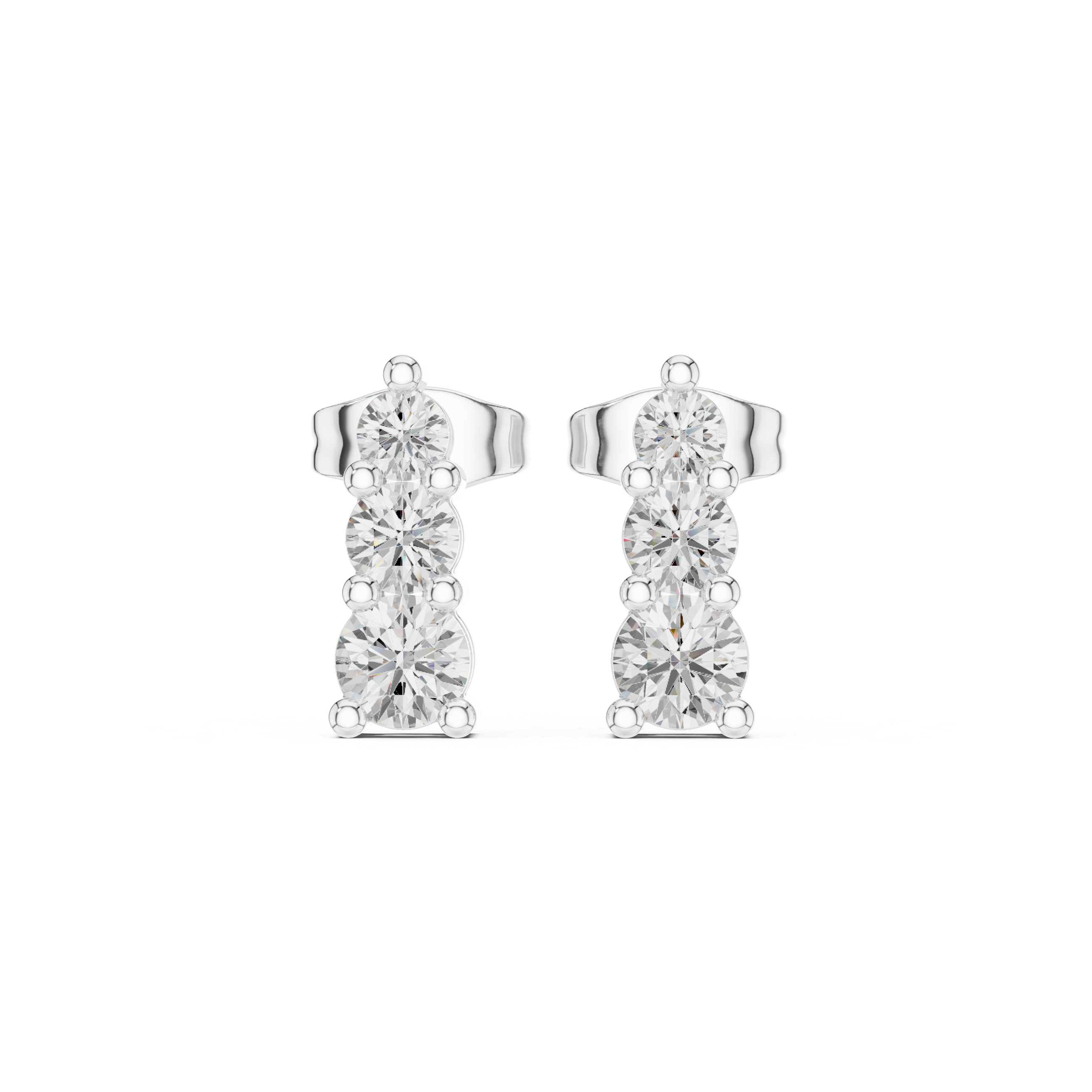 Diamond lab grown earrings crafted in white gold showcasing a multi-stone upright design