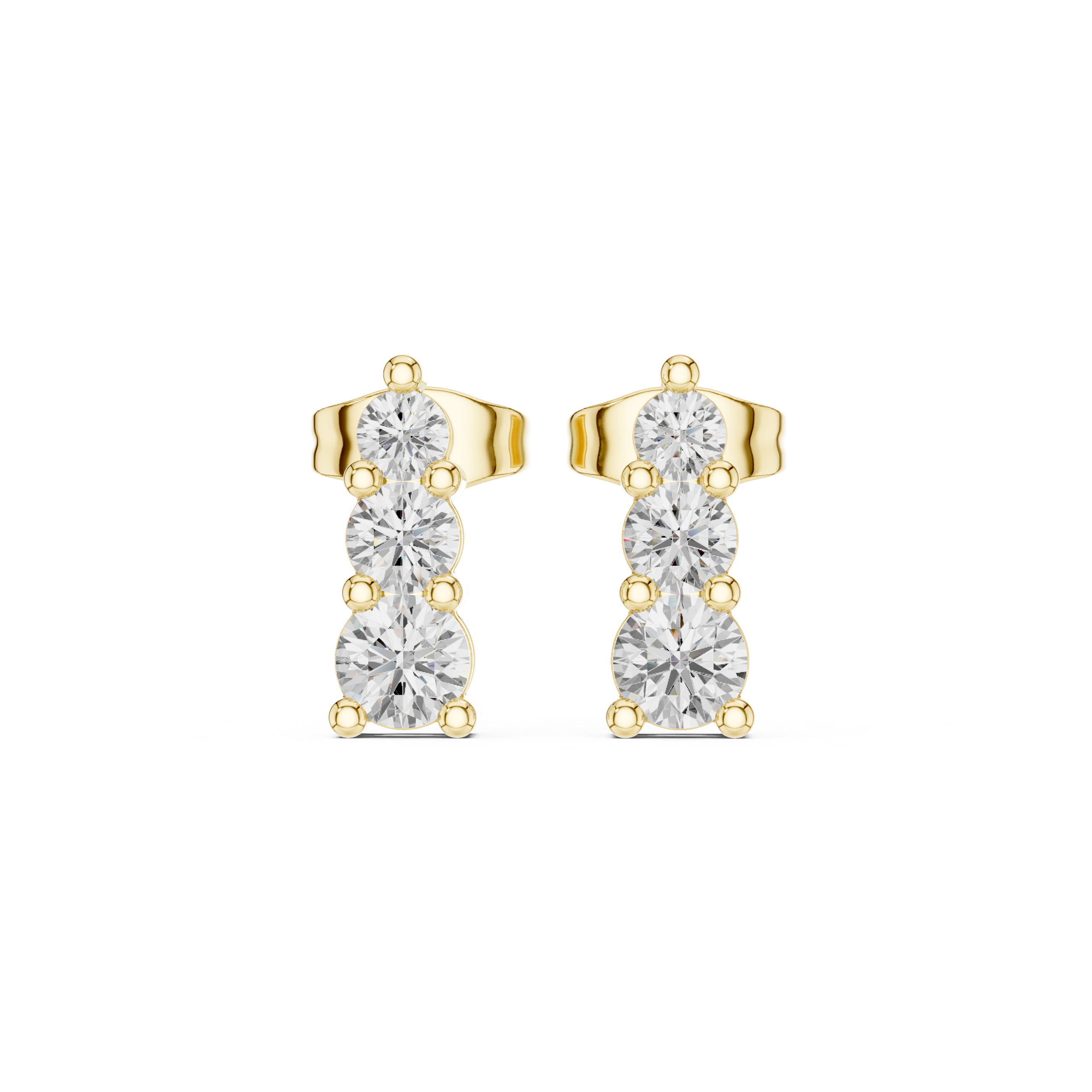 yellow gold lab grown diamond earrings emphasizing a modern column design using round diamonds