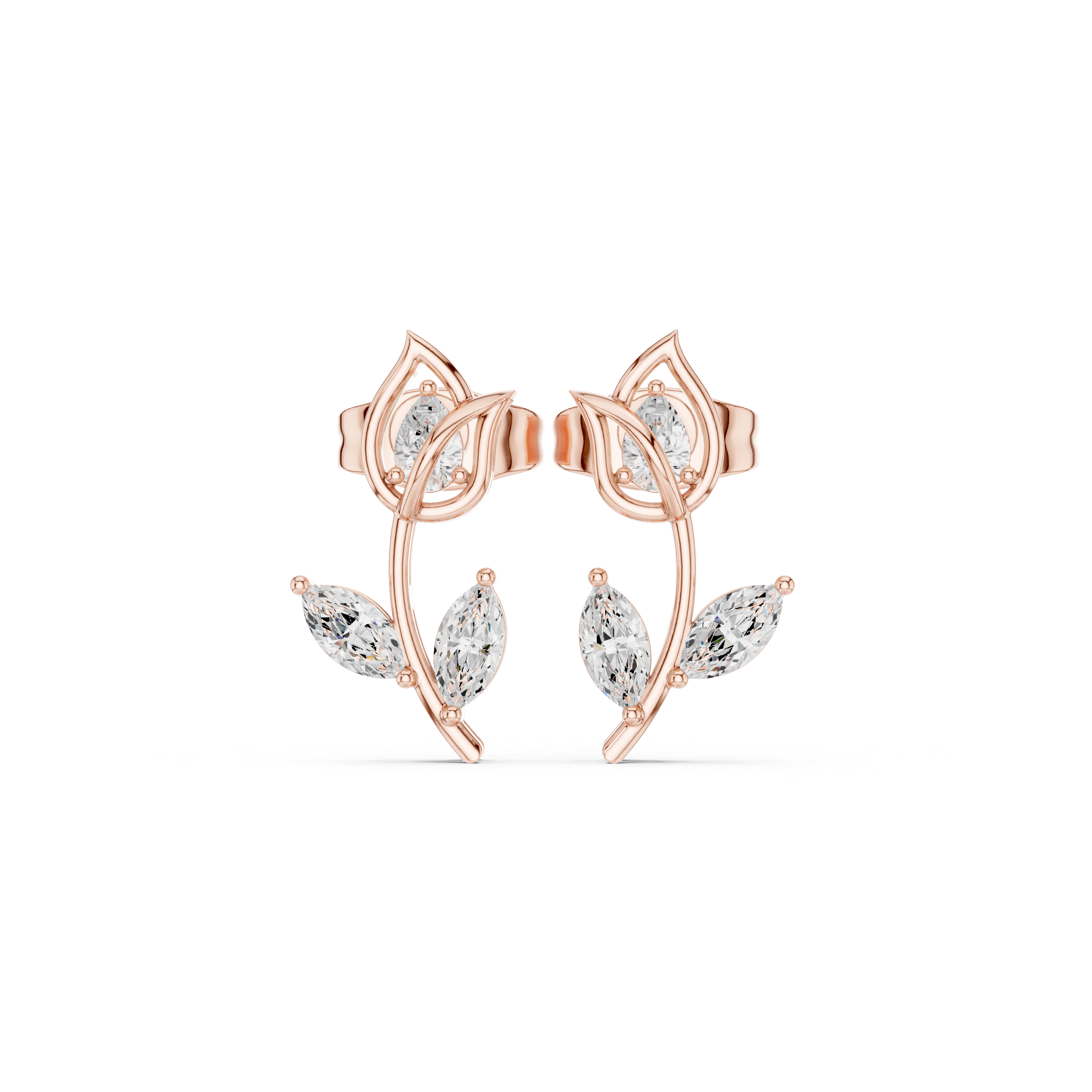 Gold Floral Vine Design Marquise Lab Grown Diamond Jovex Earring