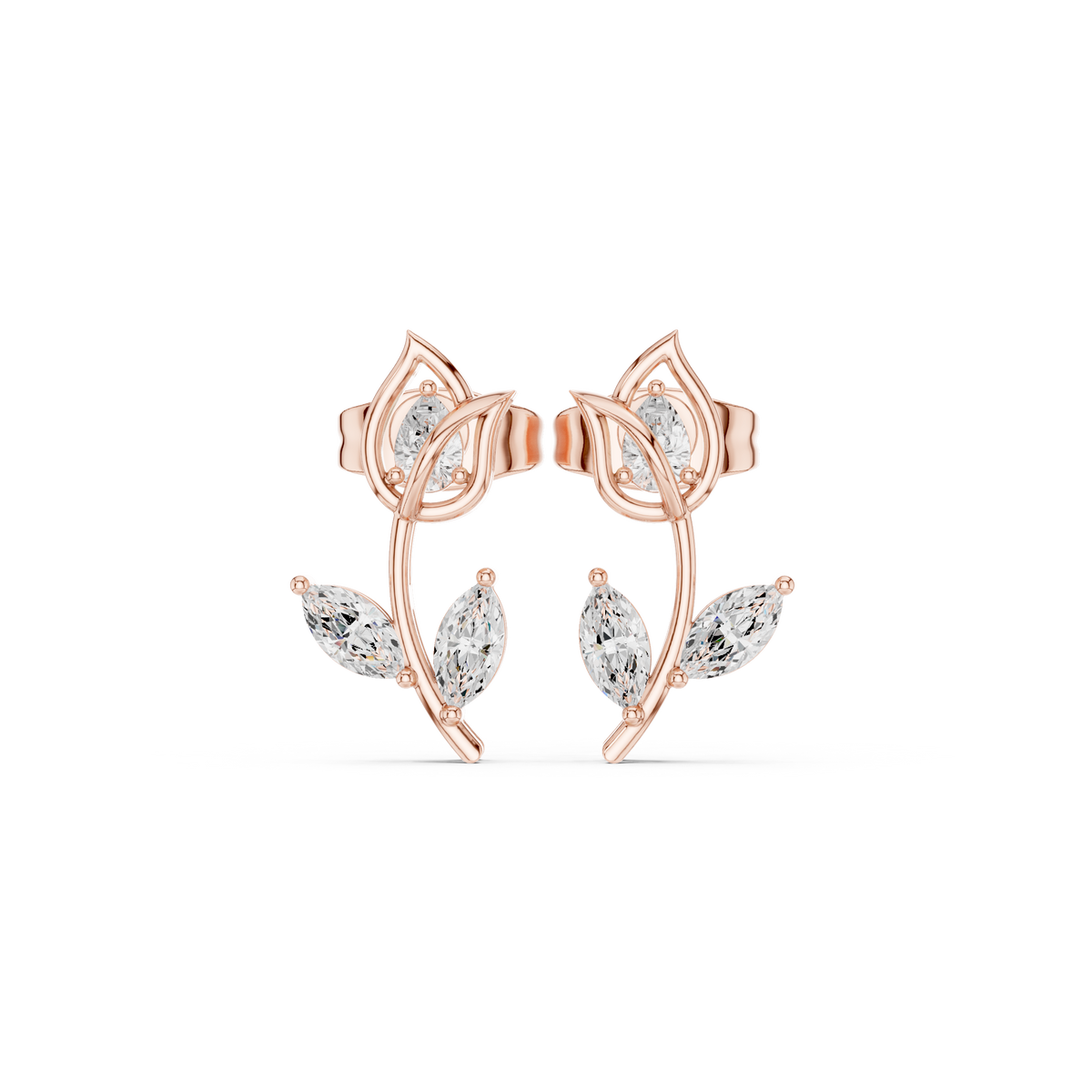 Gold Floral Vine Design Marquise Lab Grown Diamond Jovex Earring