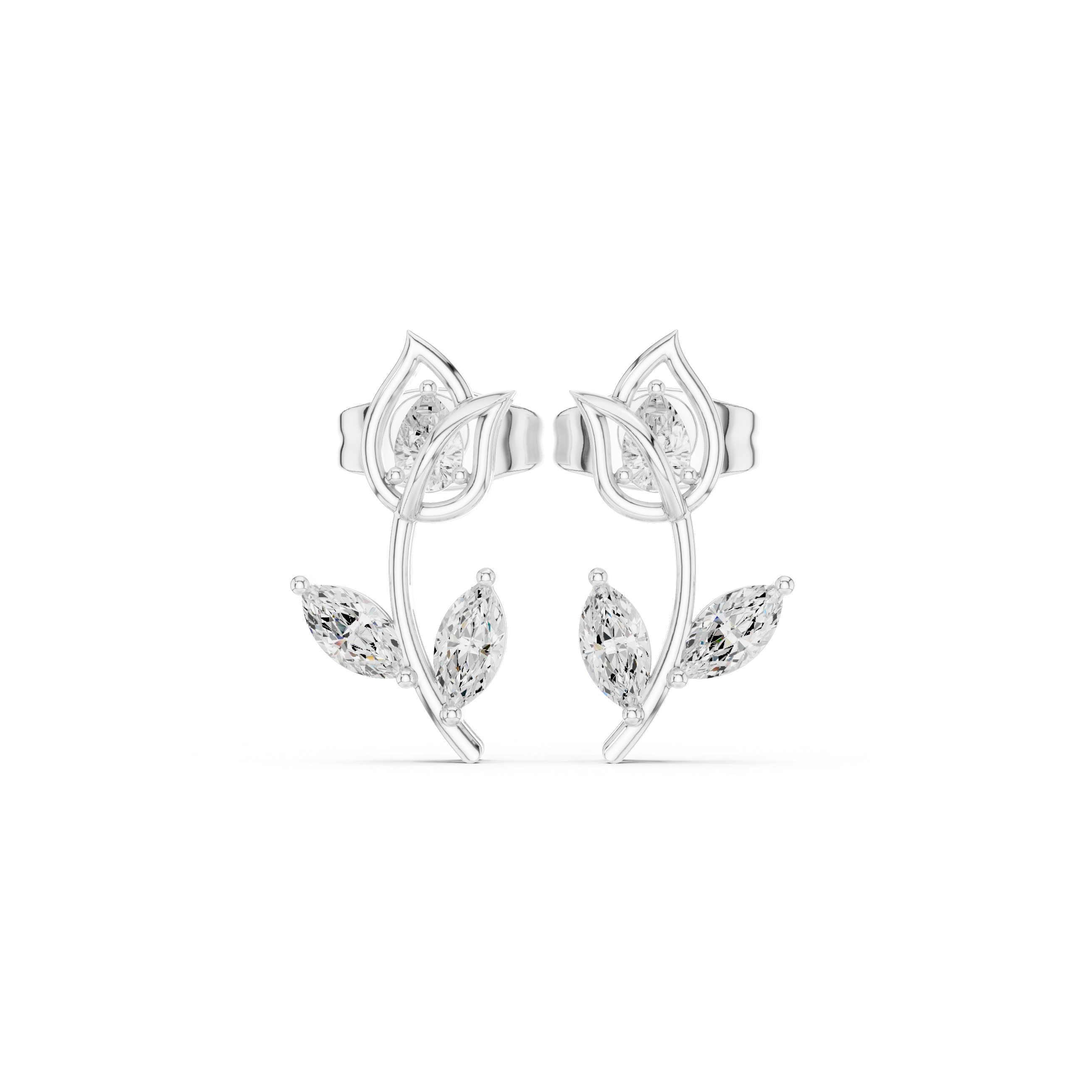 Gold Floral Vine Design Marquise Lab Grown Diamond Jovex Earring