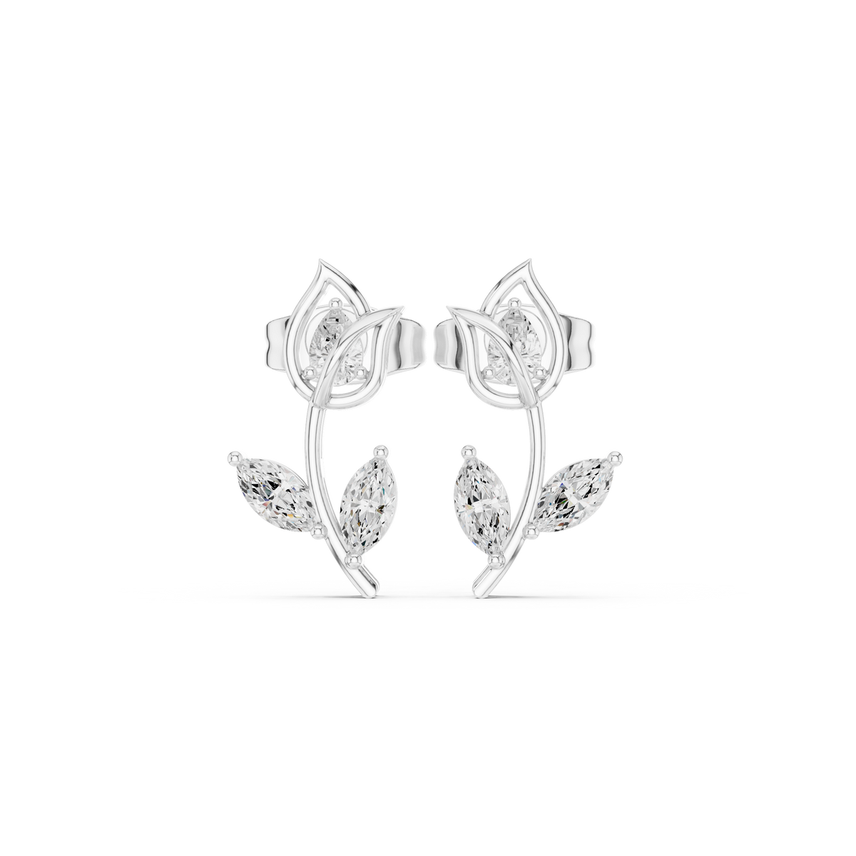 Gold Floral Vine Design Marquise Lab Grown Diamond Jovex Earring