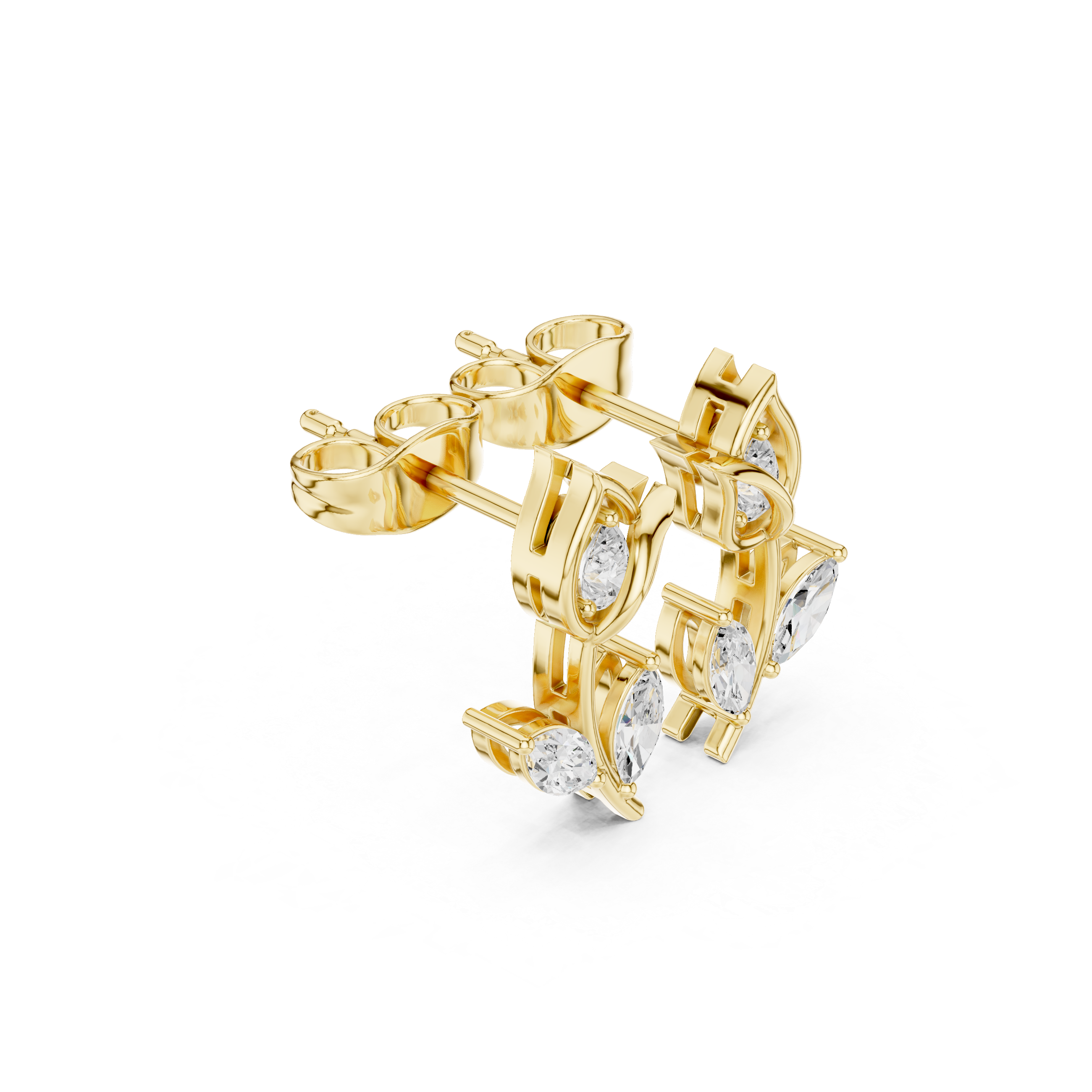 Gold Floral Vine Design Marquise Lab Grown Diamond Jovex Earring