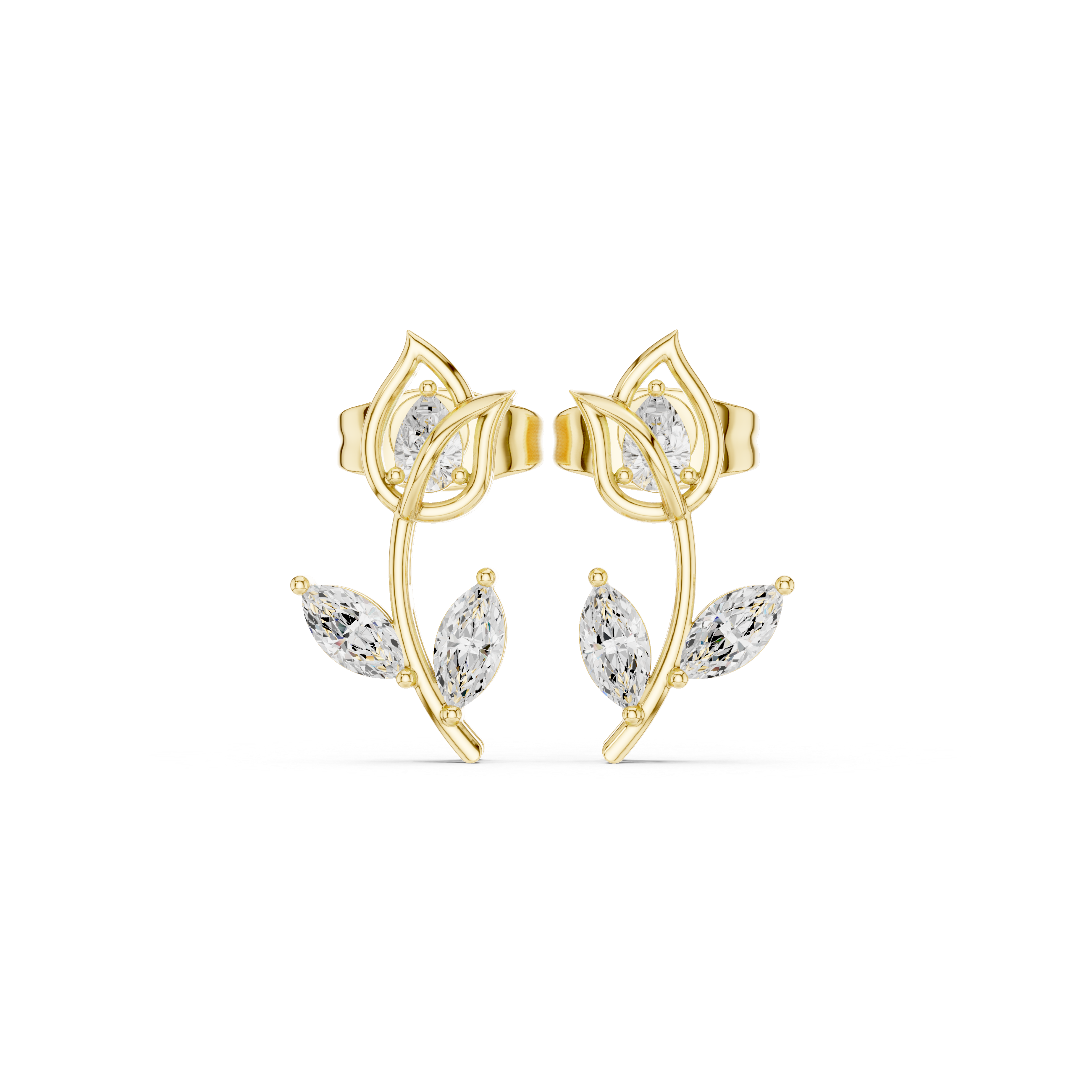 Gold Floral Vine Design Marquise Lab Grown Diamond Jovex Earring