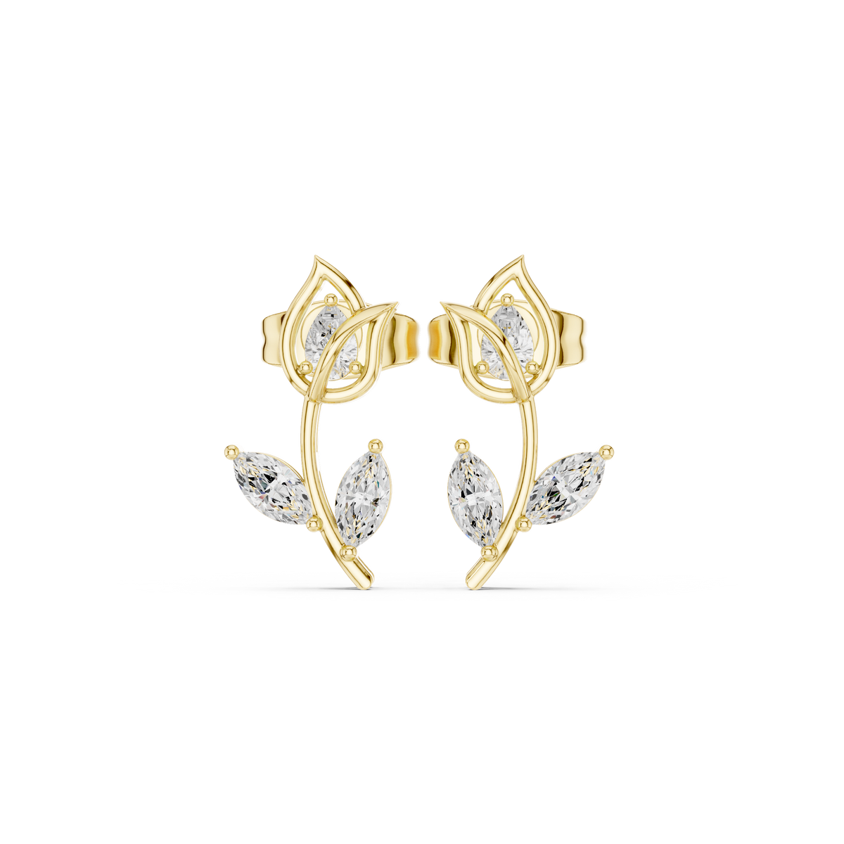 Gold Floral Vine Design Marquise Lab Grown Diamond Jovex Earring