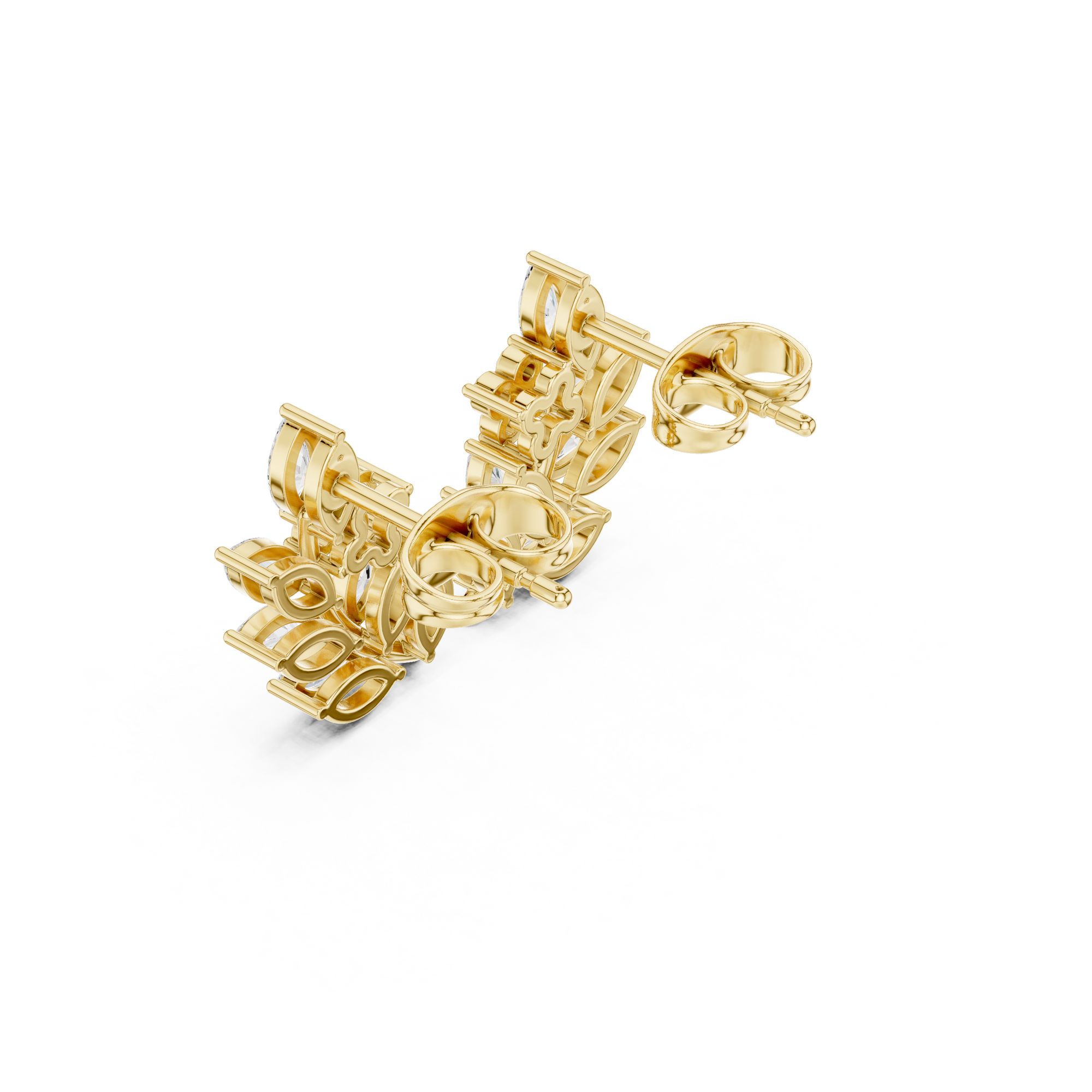 yellow gold lab grown diamond earrings with a marquise diamonds in an organic growth pattern