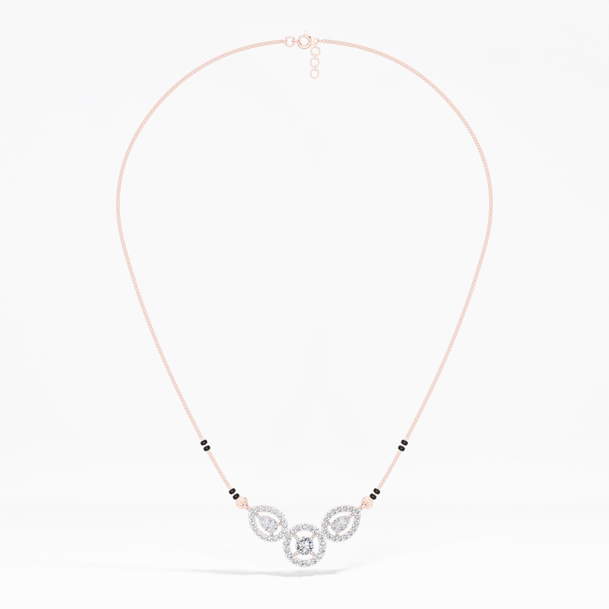 Rose Gold 1Ct Three Stone Halo Pear Lab Grown Diamond Lyvorae Mangalsutra