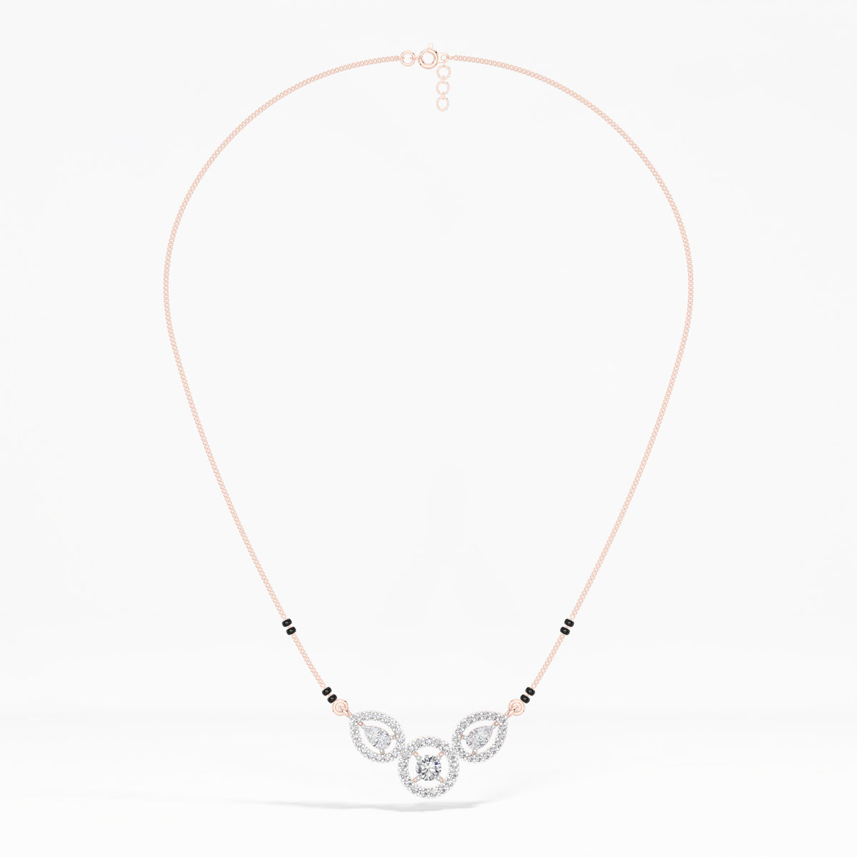 Rose Gold 1Ct Three Stone Halo Pear Lab Grown Diamond Lyvorae Mangalsutra