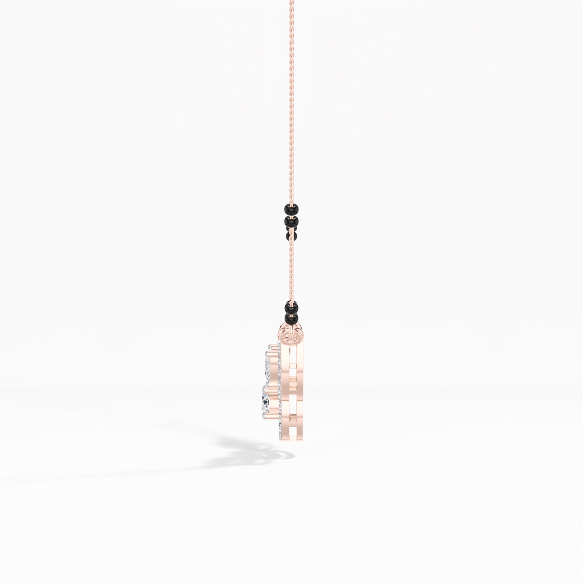 Rose Gold 1Ct Three Stone Halo Pear Lab Grown Diamond Lyvorae Mangalsutra