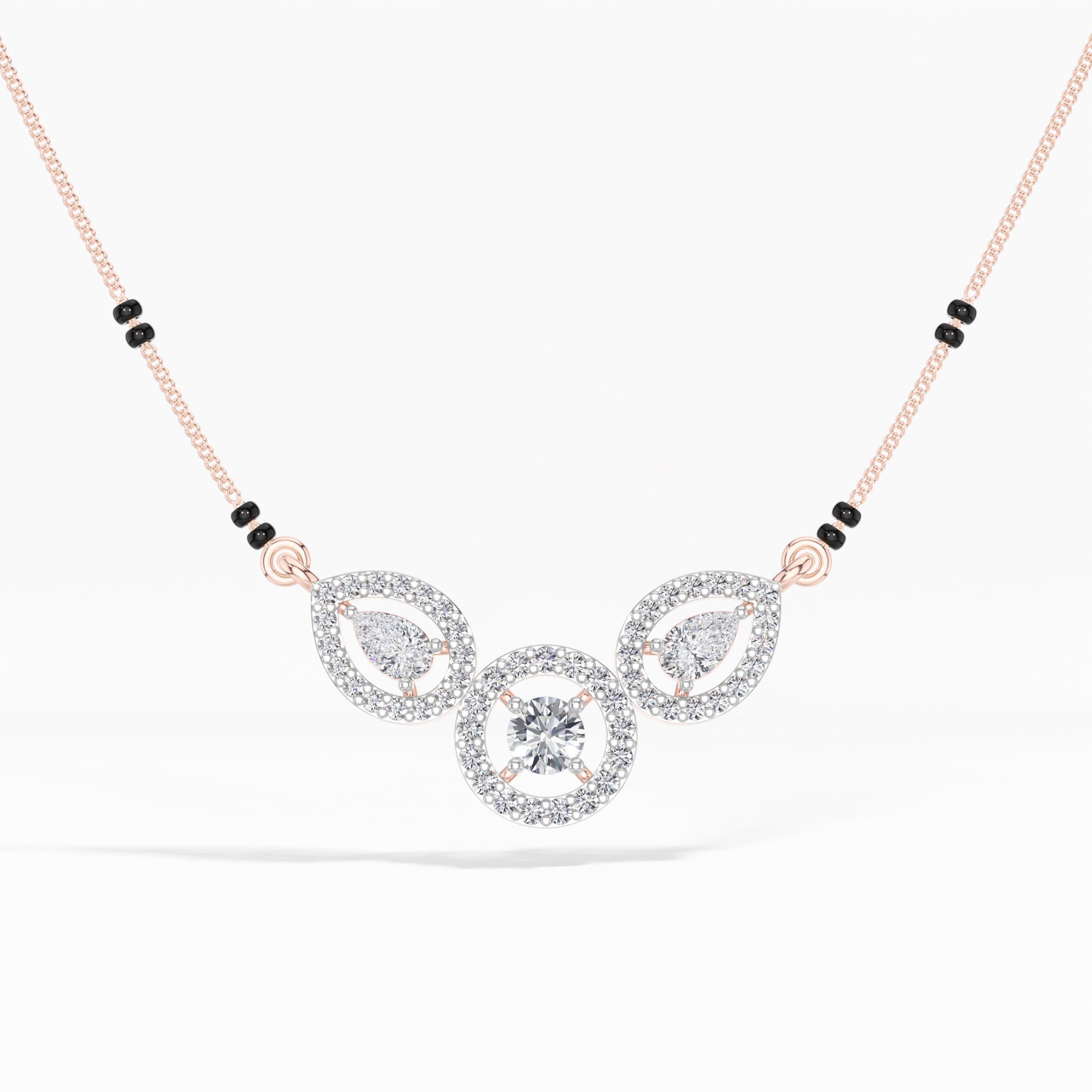 Rose Gold 1Ct Three Stone Halo Pear Lab Grown Diamond Lyvorae Mangalsutra