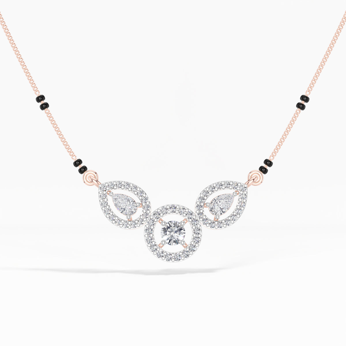 Rose Gold 1Ct Three Stone Halo Pear Lab Grown Diamond Lyvorae Mangalsutra