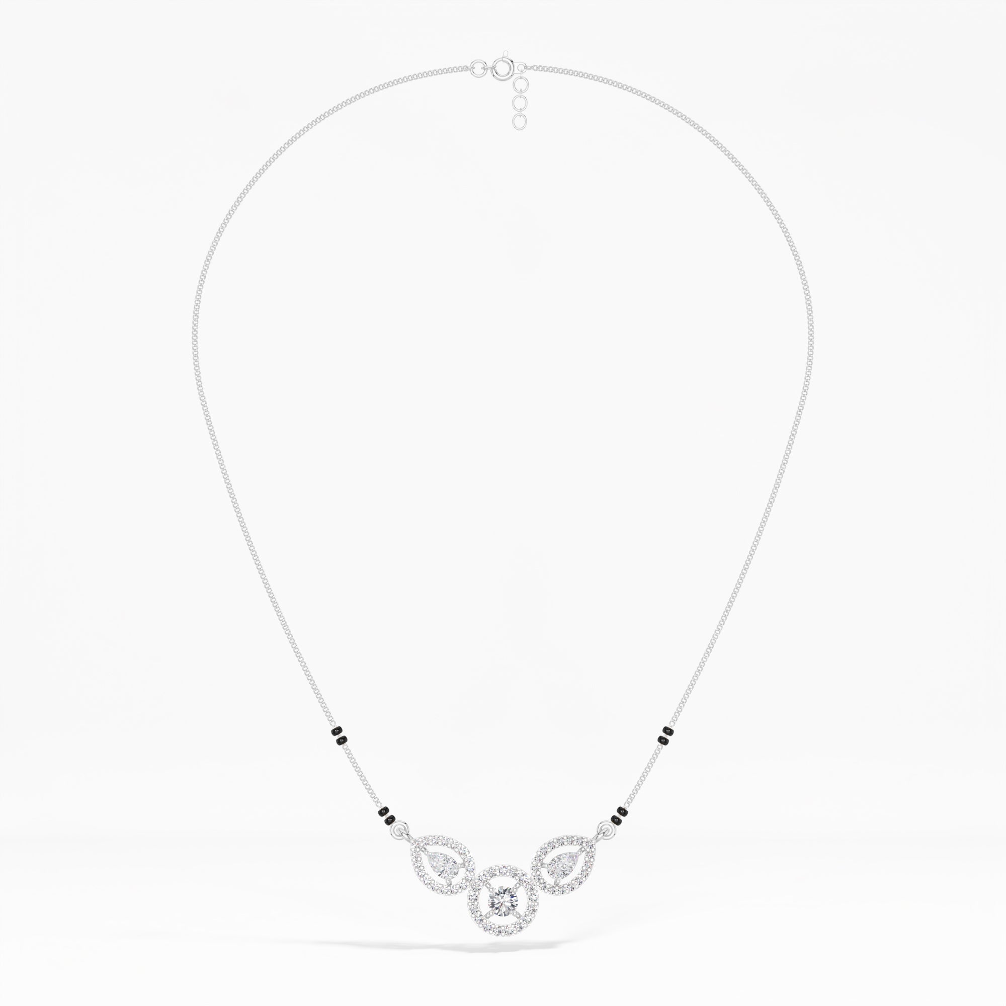 White Gold 1Ct Three Stone Halo Pear Lab Grown Diamond Lyvorae Mangalsutra