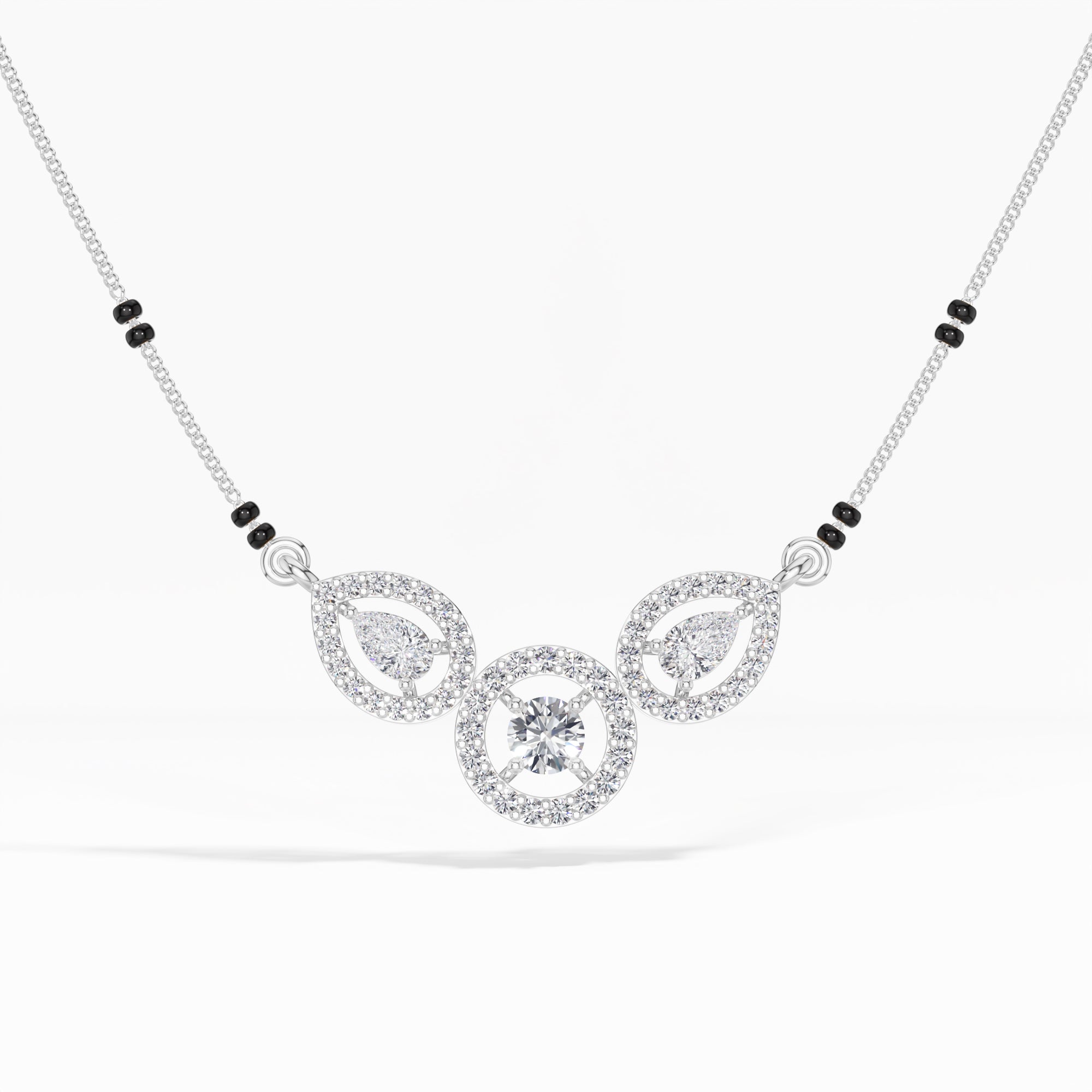 White Gold 1Ct Three Stone Halo Pear Lab Grown Diamond Lyvorae Mangalsutra