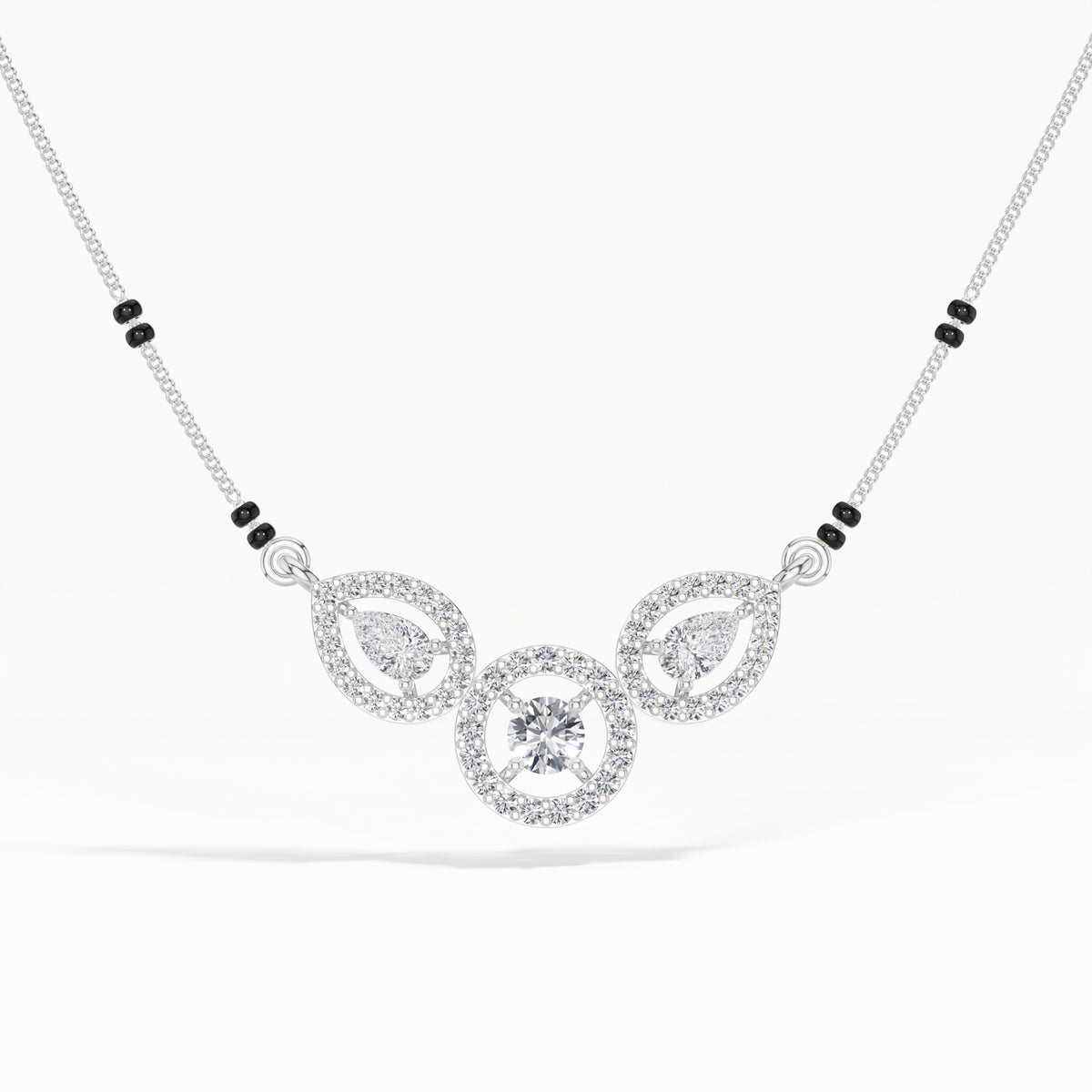 White Gold 1Ct Three Stone Halo Pear Lab Grown Diamond Lyvorae Mangalsutra