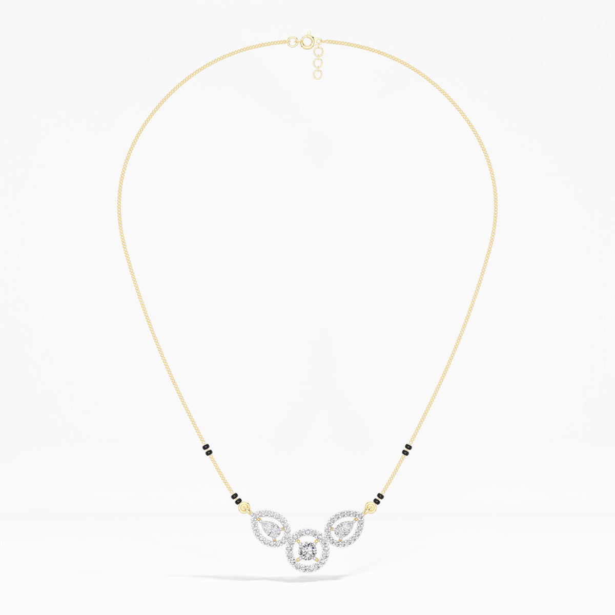 Yellow Gold 1Ct Three Stone Halo Pear Lab Grown Diamond Lyvorae Mangalsutra