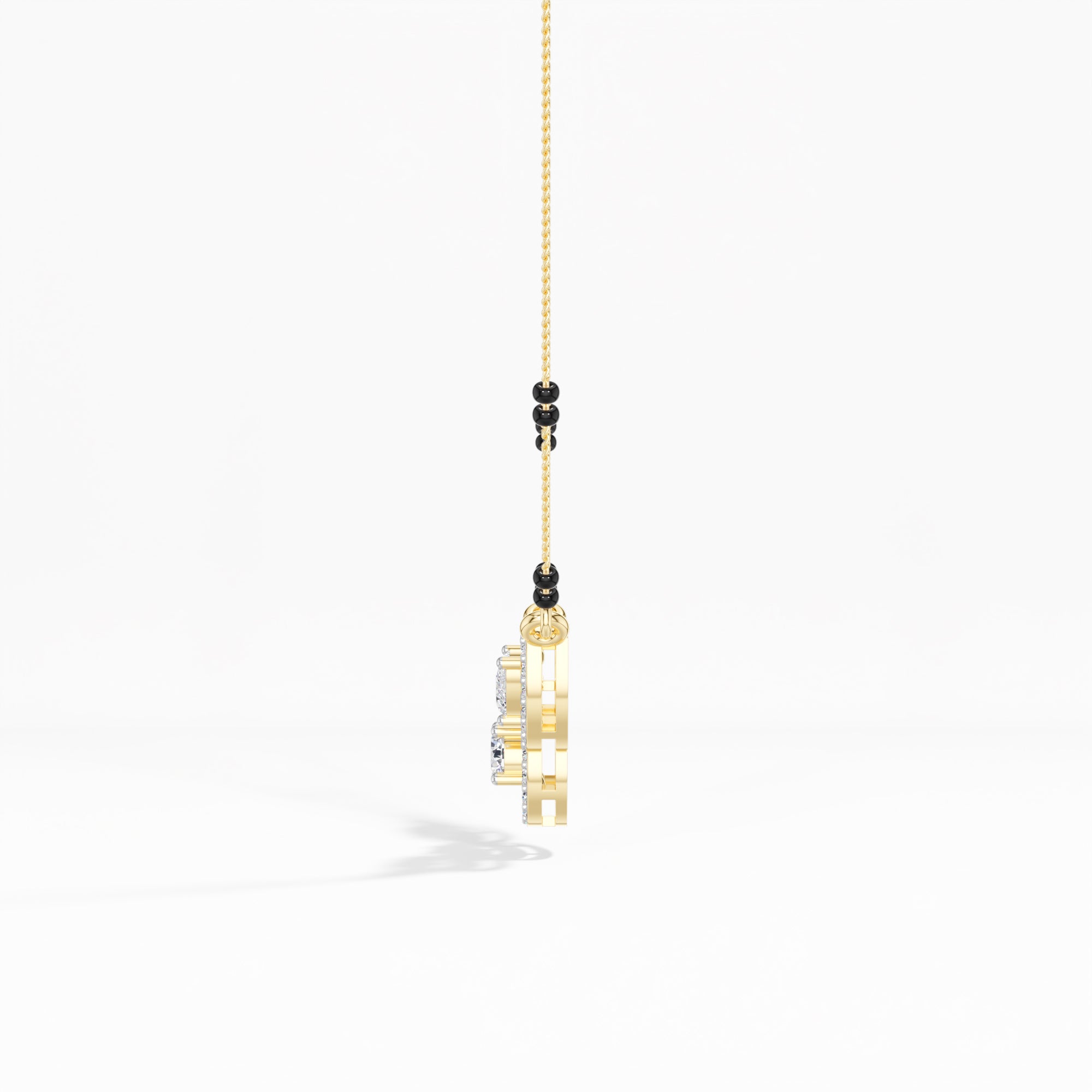 Yellow Gold 1Ct Three Stone Halo Pear Lab Grown Diamond Lyvorae Mangalsutra