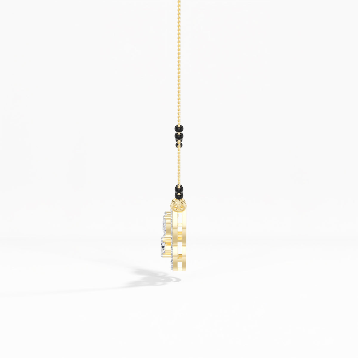 Yellow Gold 1Ct Three Stone Halo Pear Lab Grown Diamond Lyvorae Mangalsutra