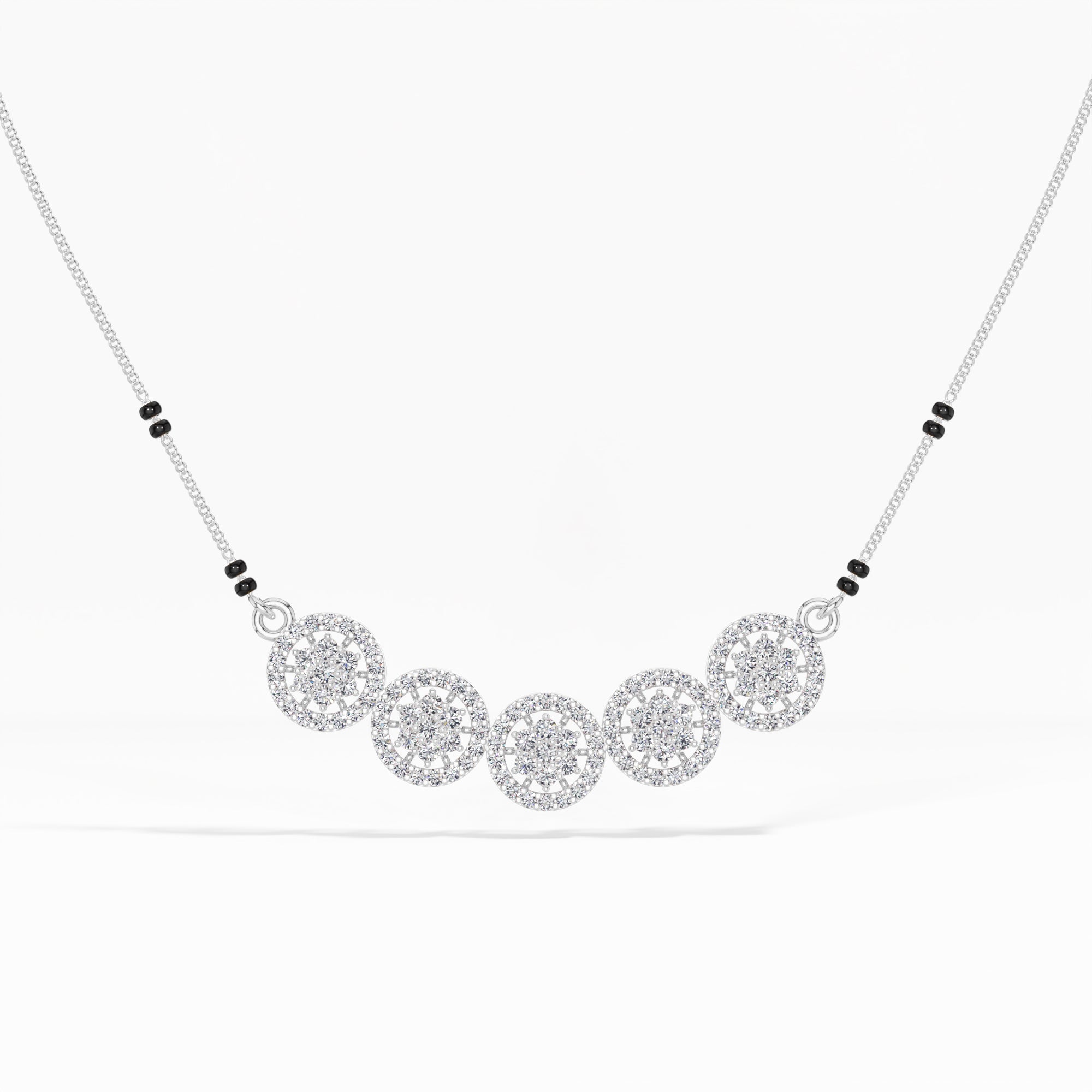 White Gold 1Ct Multi Floral Cluster Round Lab Grown Diamond Zivor Mangalsutra