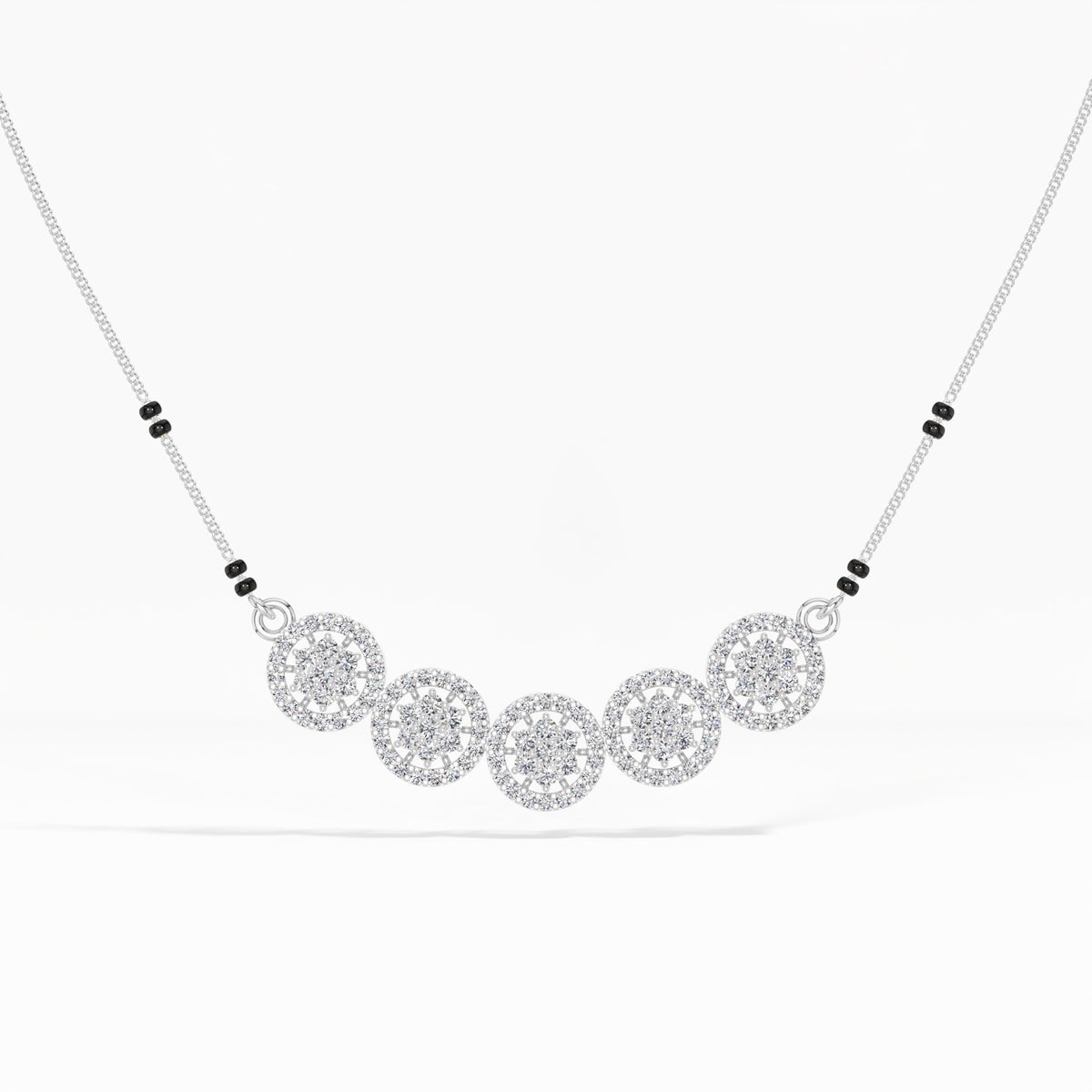 White Gold 1Ct Multi Floral Cluster Round Lab Grown Diamond Zivor Mangalsutra