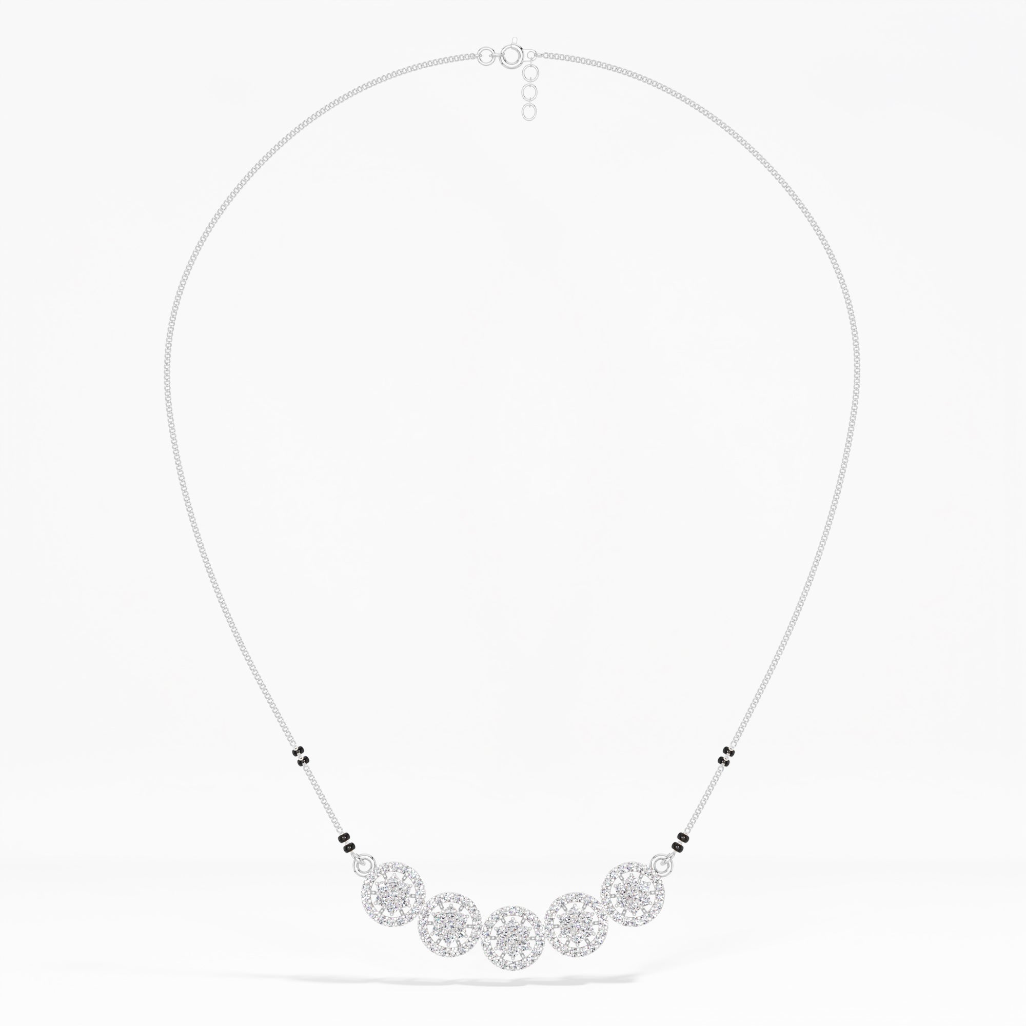 White Gold 1Ct Multi Floral Cluster Round Lab Grown Diamond Zivor Mangalsutra