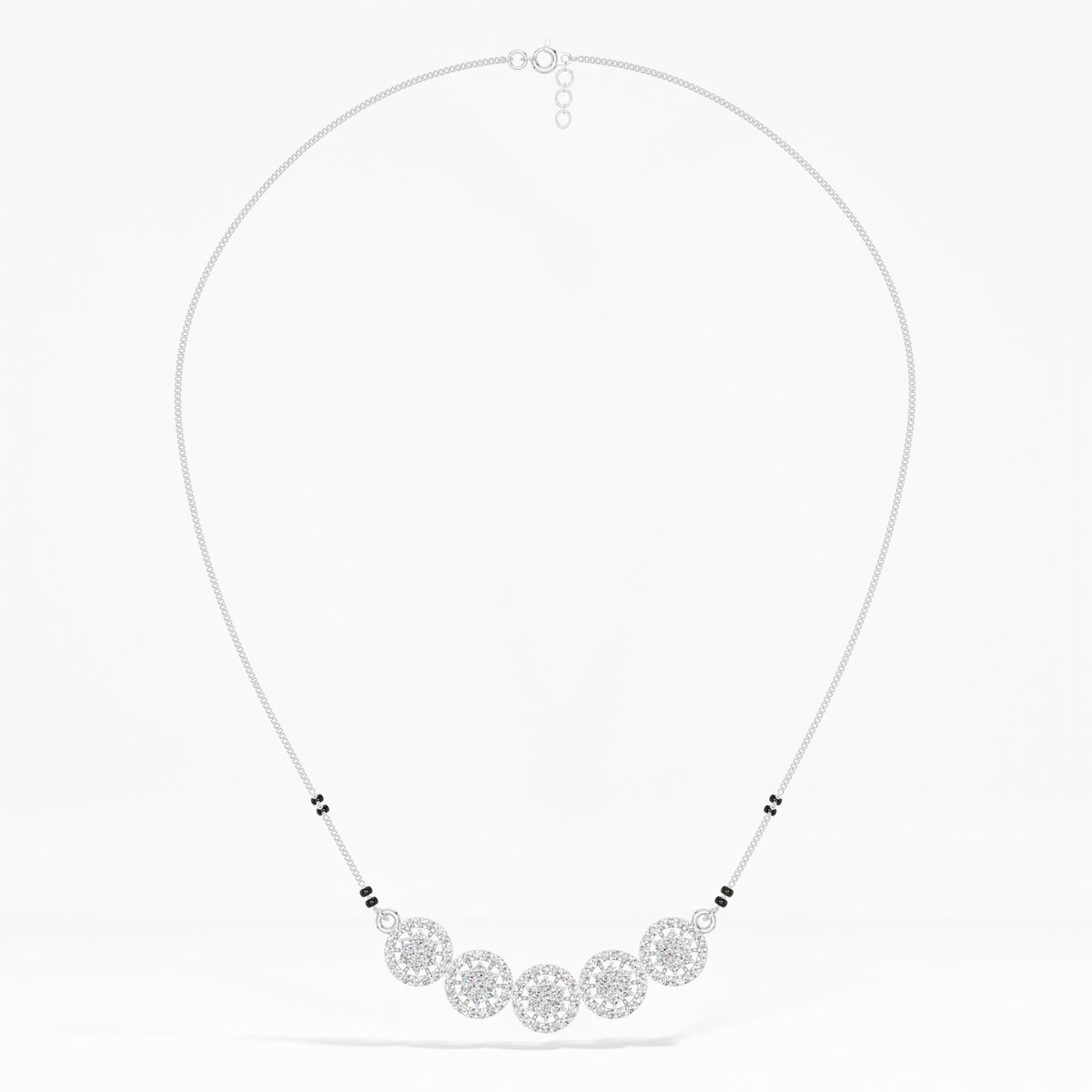 White Gold 1Ct Multi Floral Cluster Round Lab Grown Diamond Zivor Mangalsutra